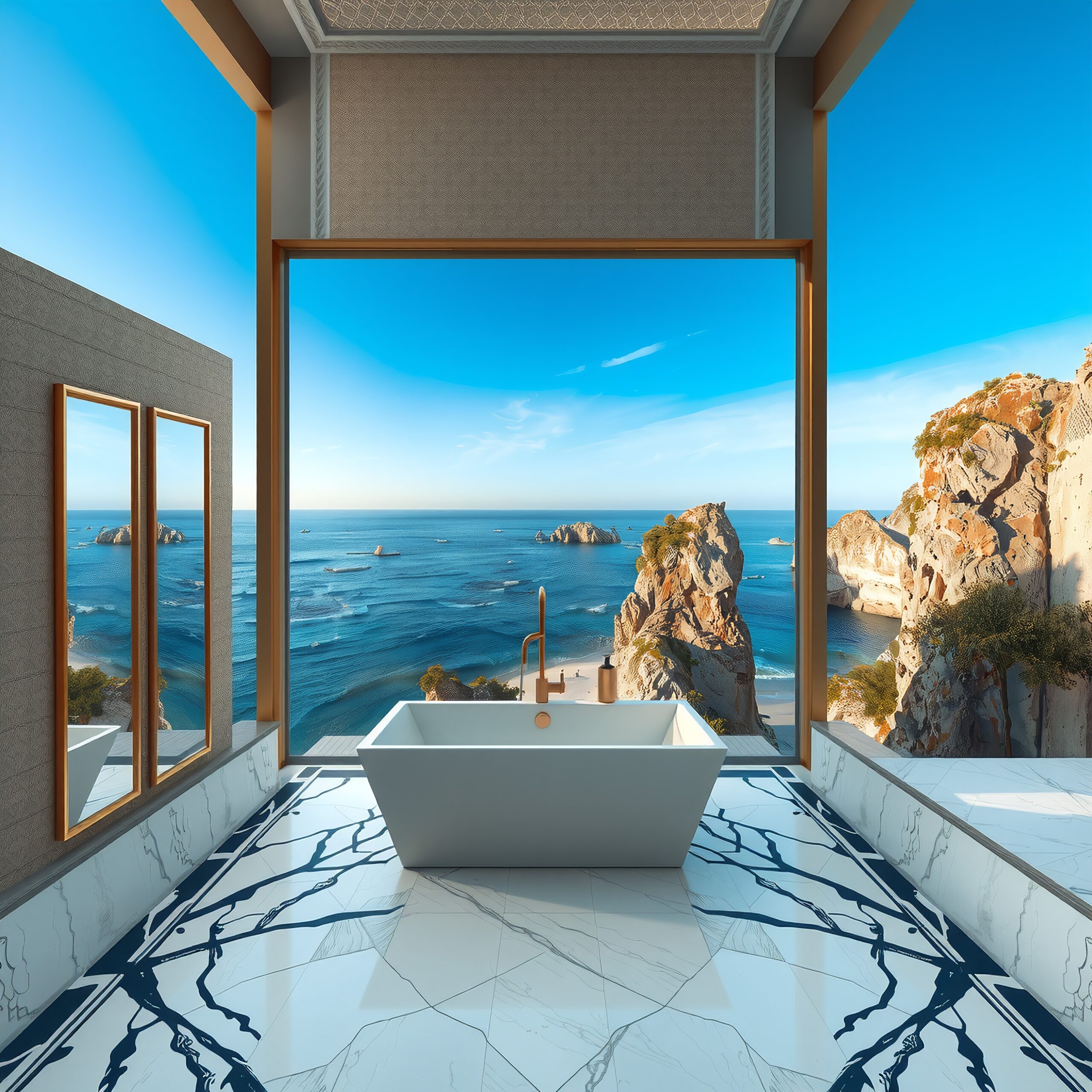 Opulent Bathroom With Ocean View