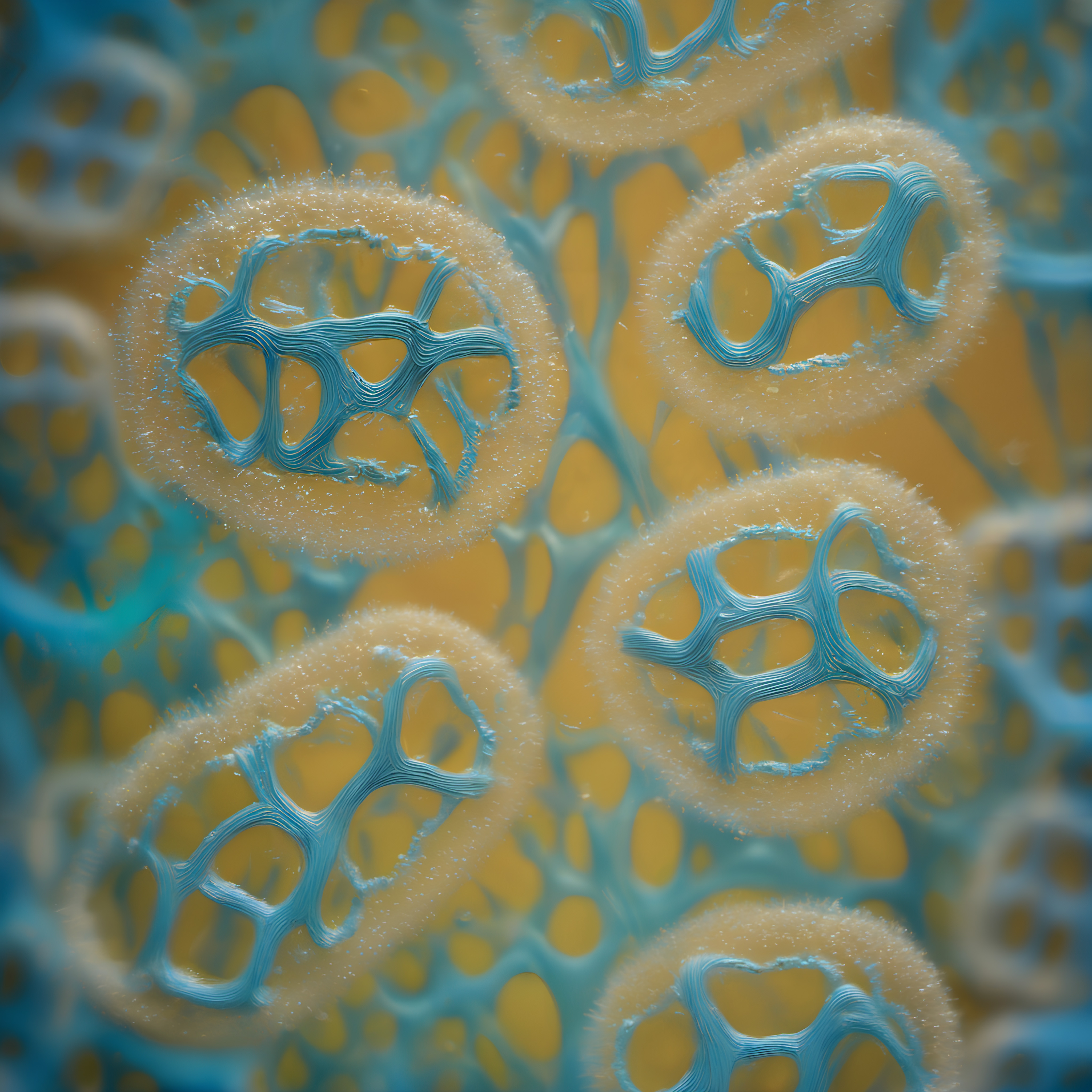 Microscopic Cellular Structures with Blue Intricate Patterns