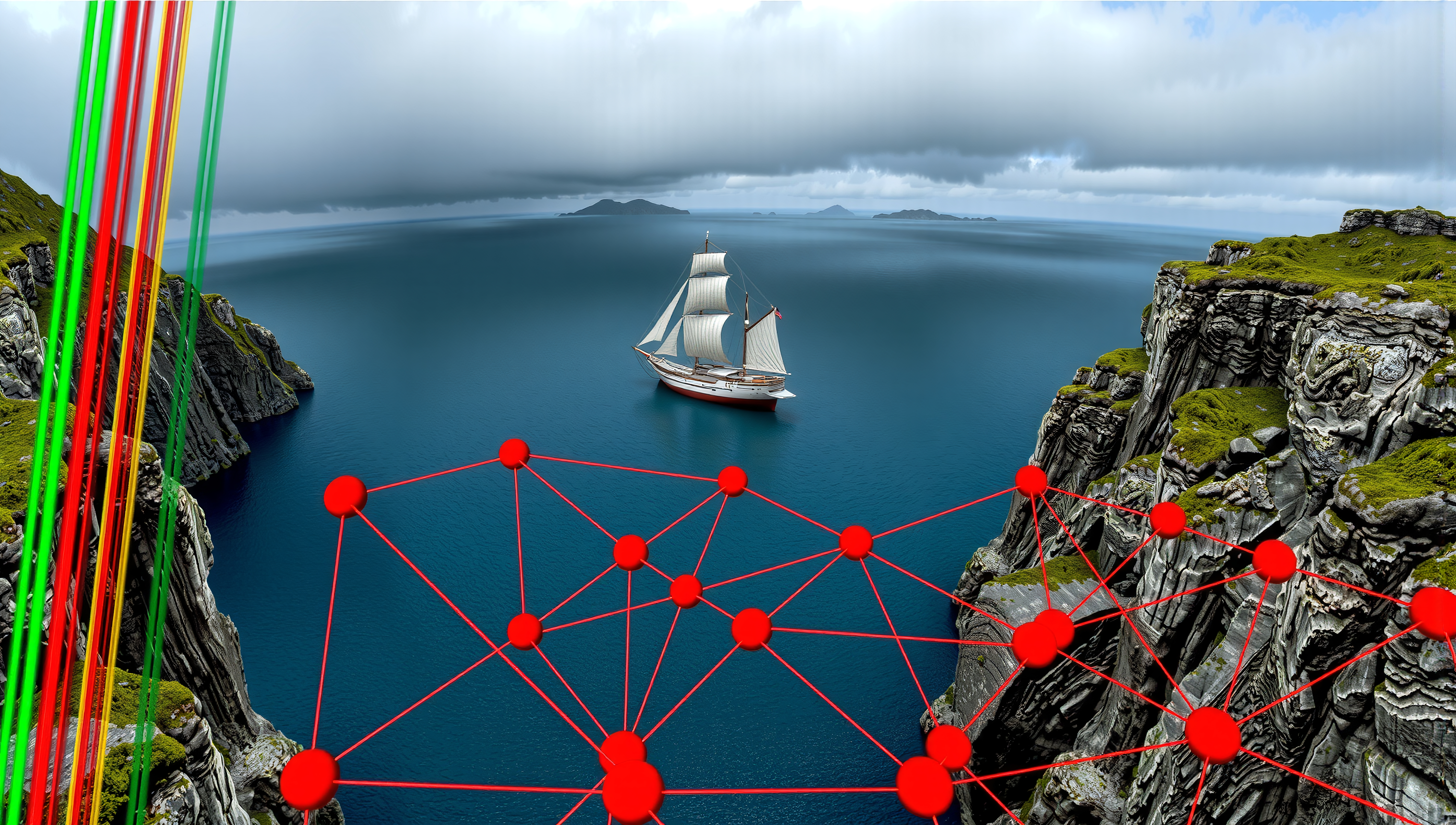 Global Network Connecting Coastal Landscape and Sailing Vessel
