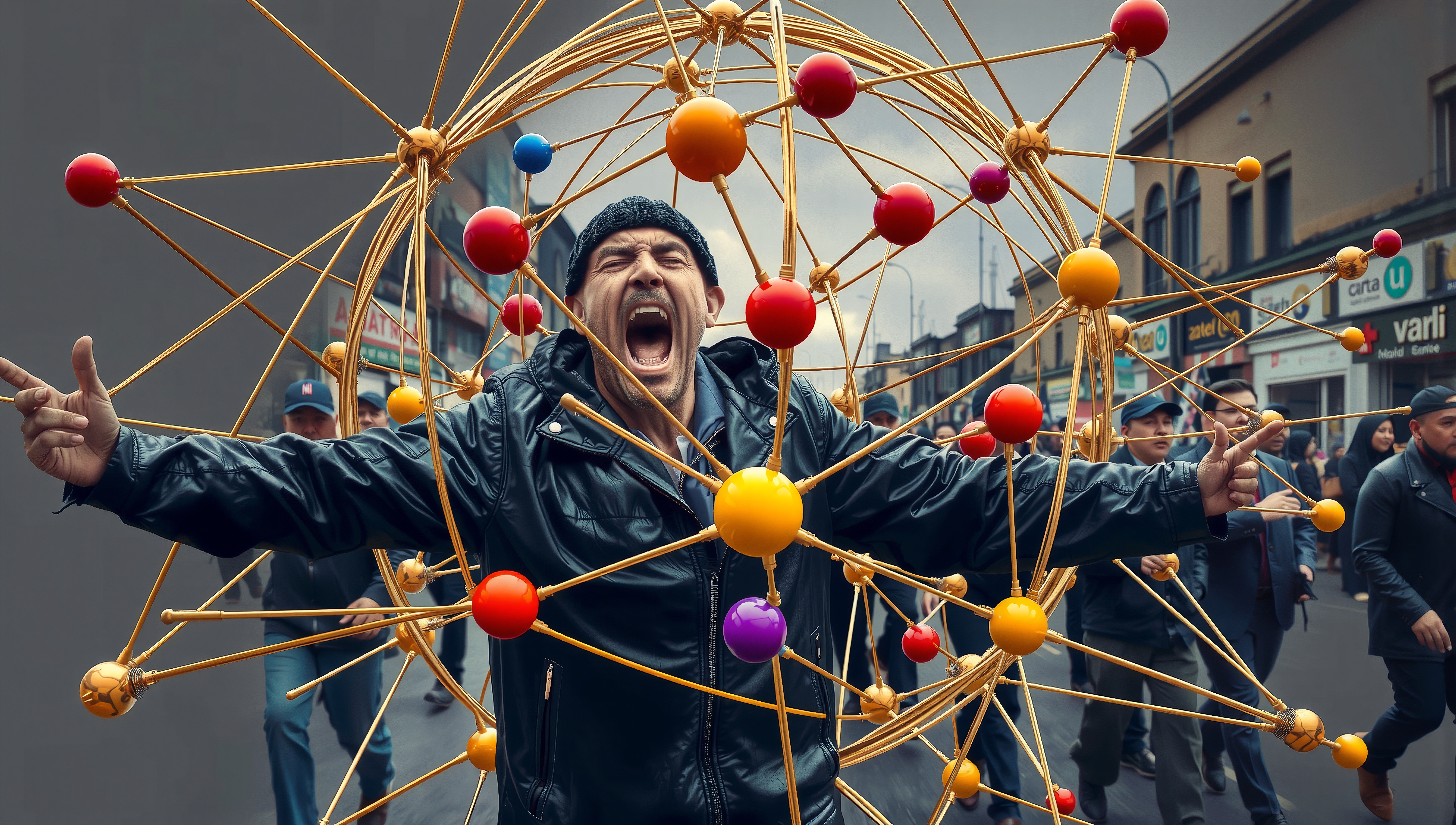 Vibrant Man with Geometric Structure