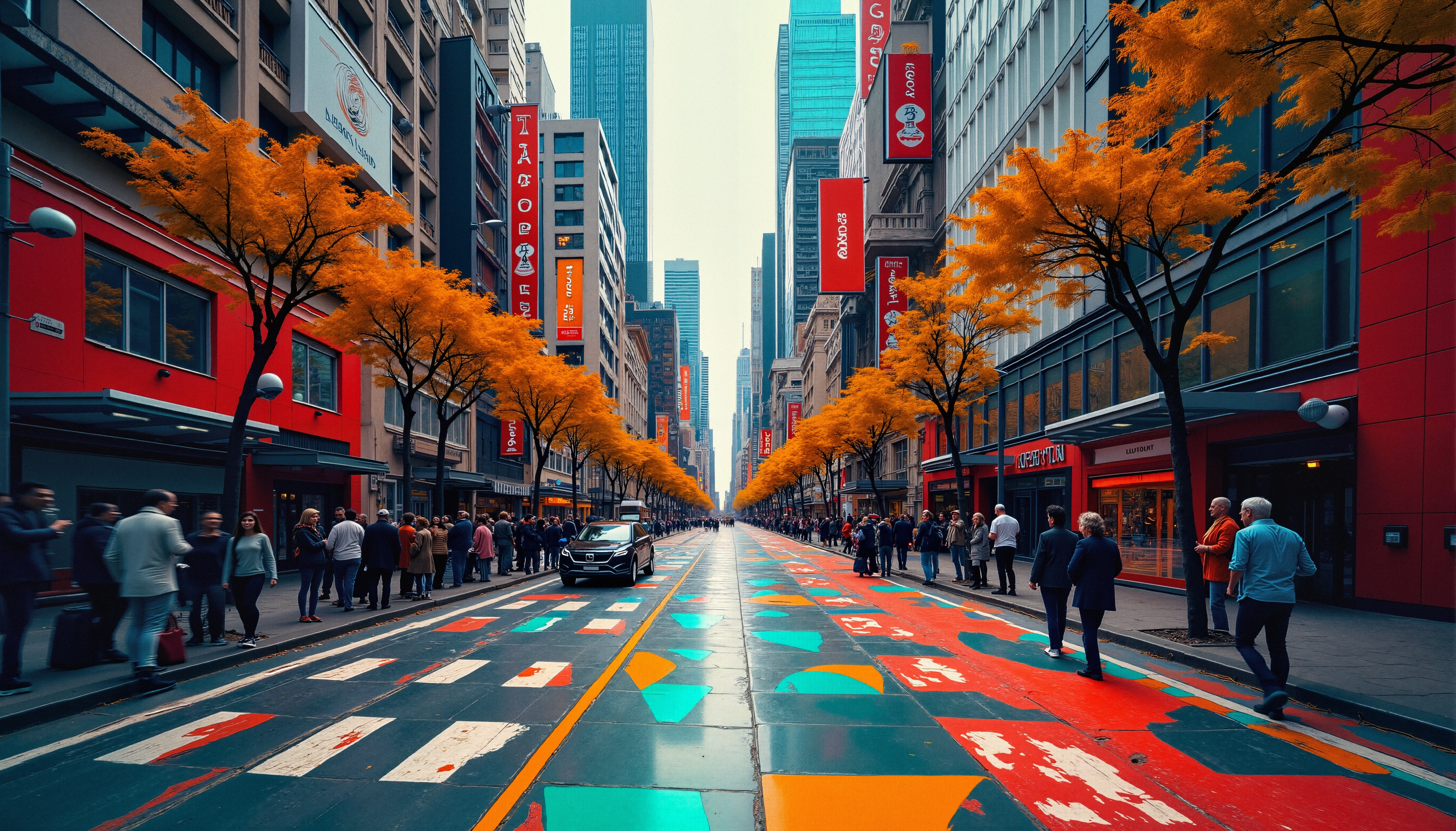 City Street with Bright Trees