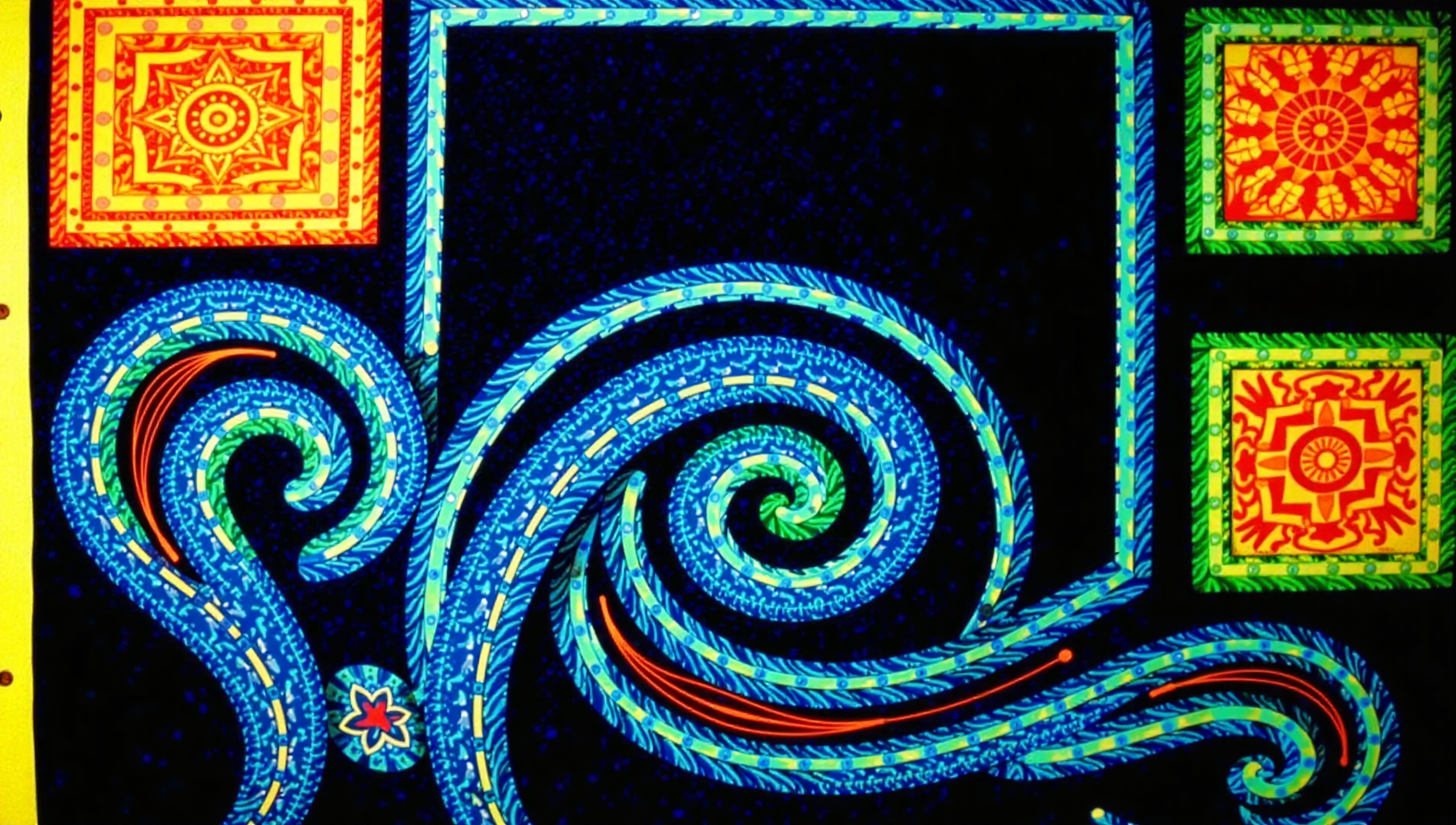 Vibrant abstract artwork with geometric patterns.