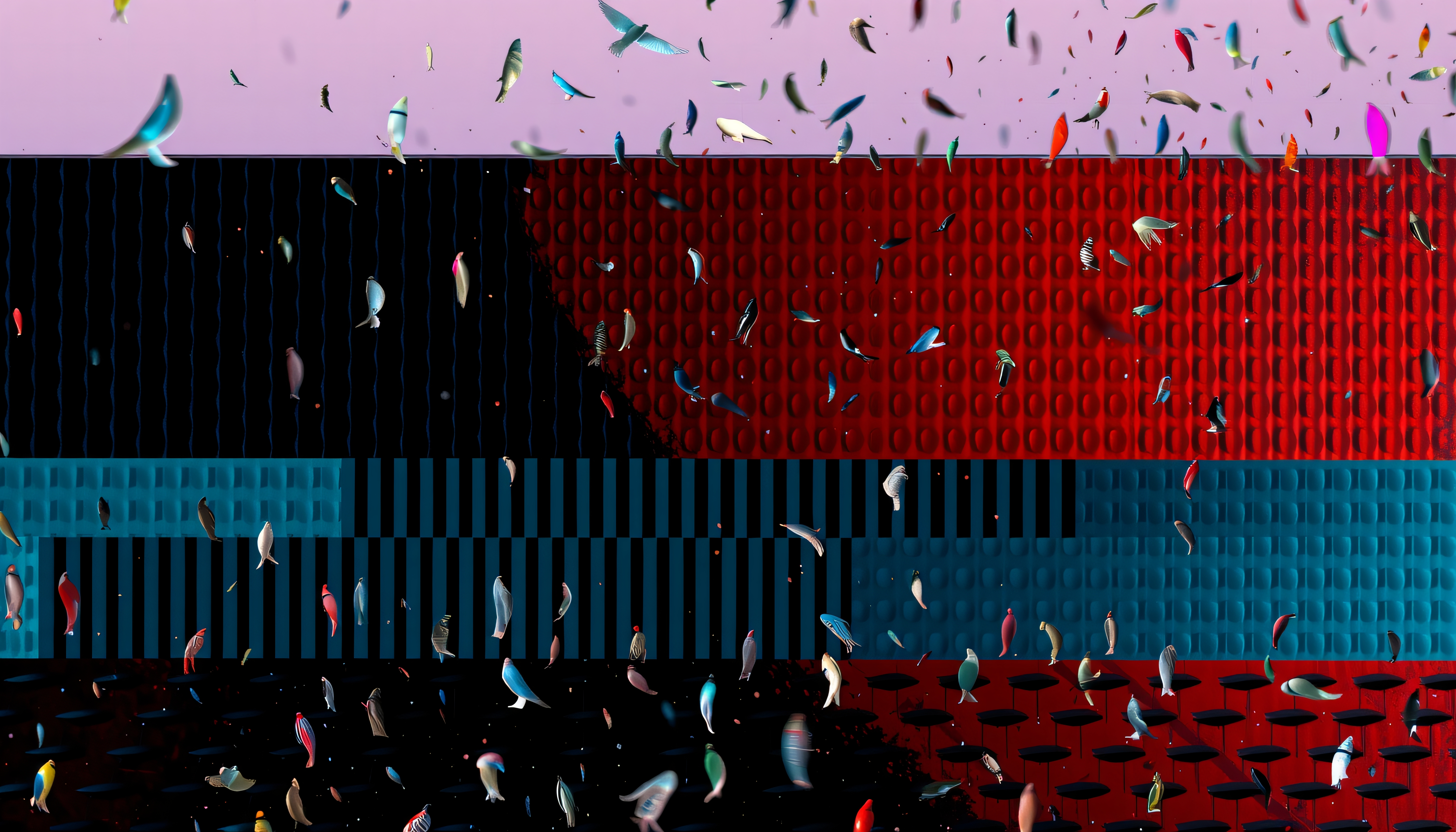 Abstract Vertical Gradient Backdrop with Swarming Feathers