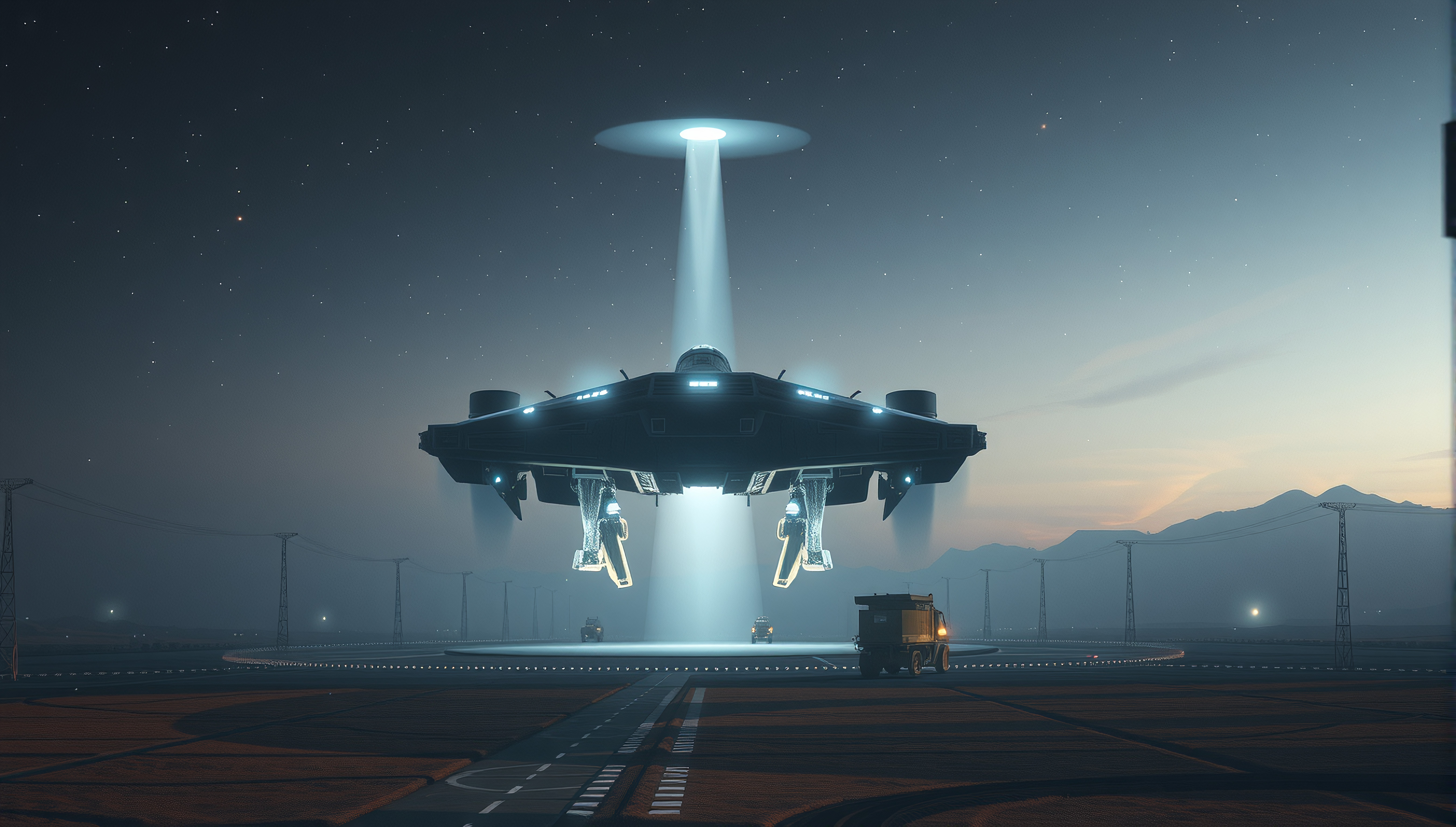 UFO lands mysteriously over desert highway attracting curious human witnesses