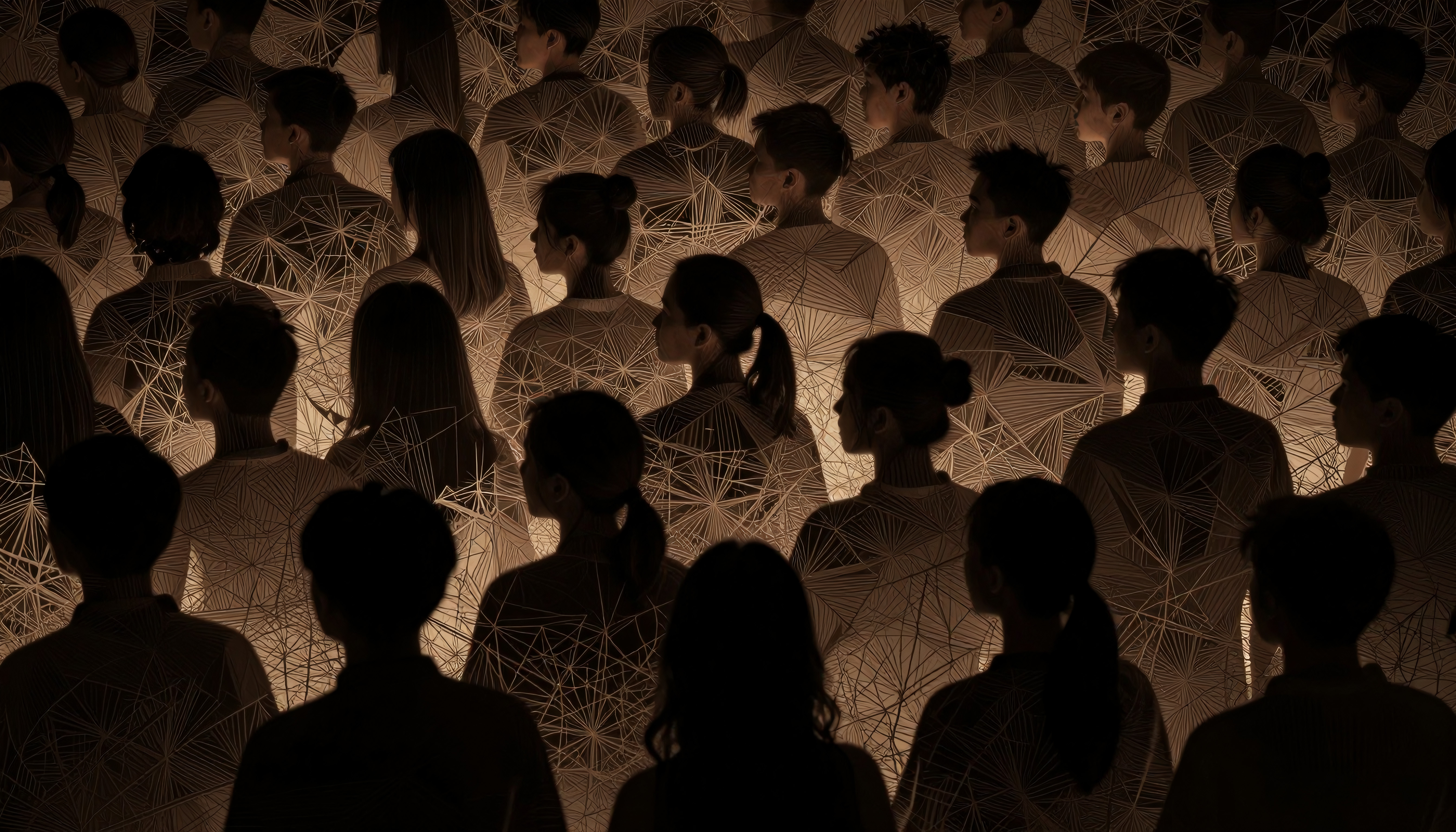 Artistic silhouettes of interconnected people.