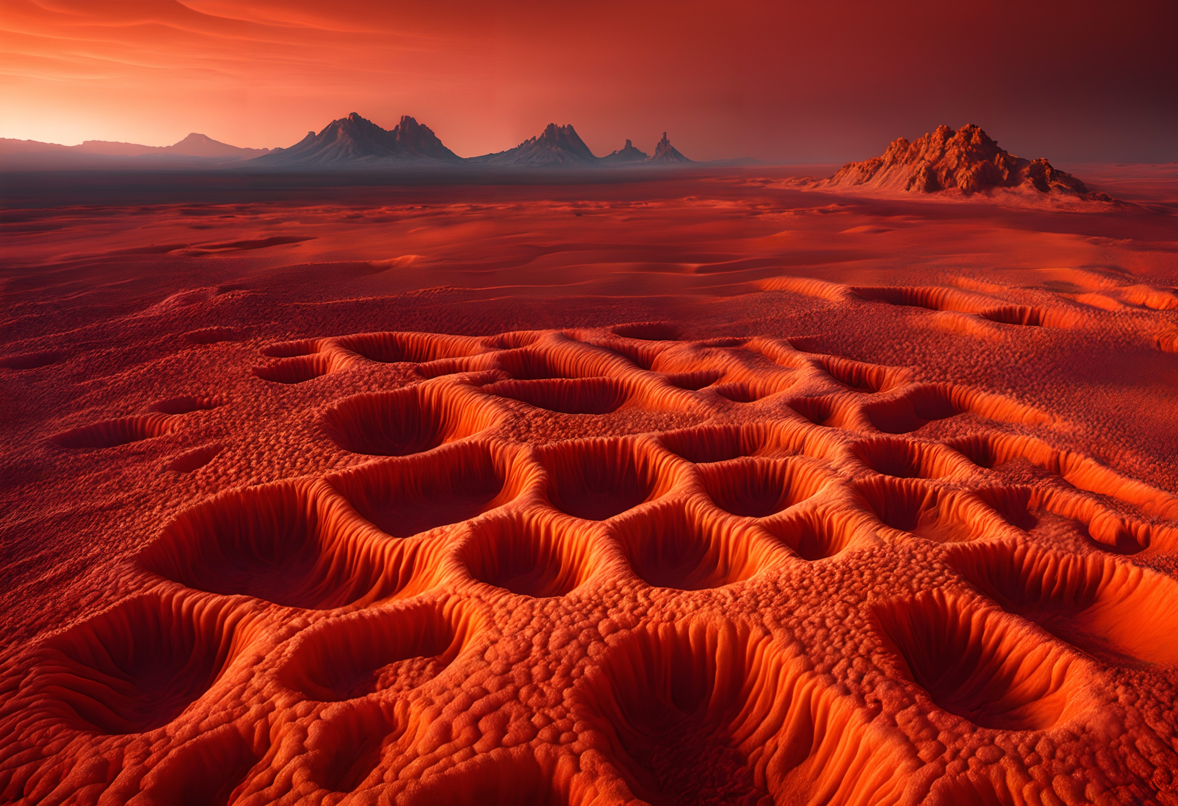 Alien Desert Landscape with Craters
