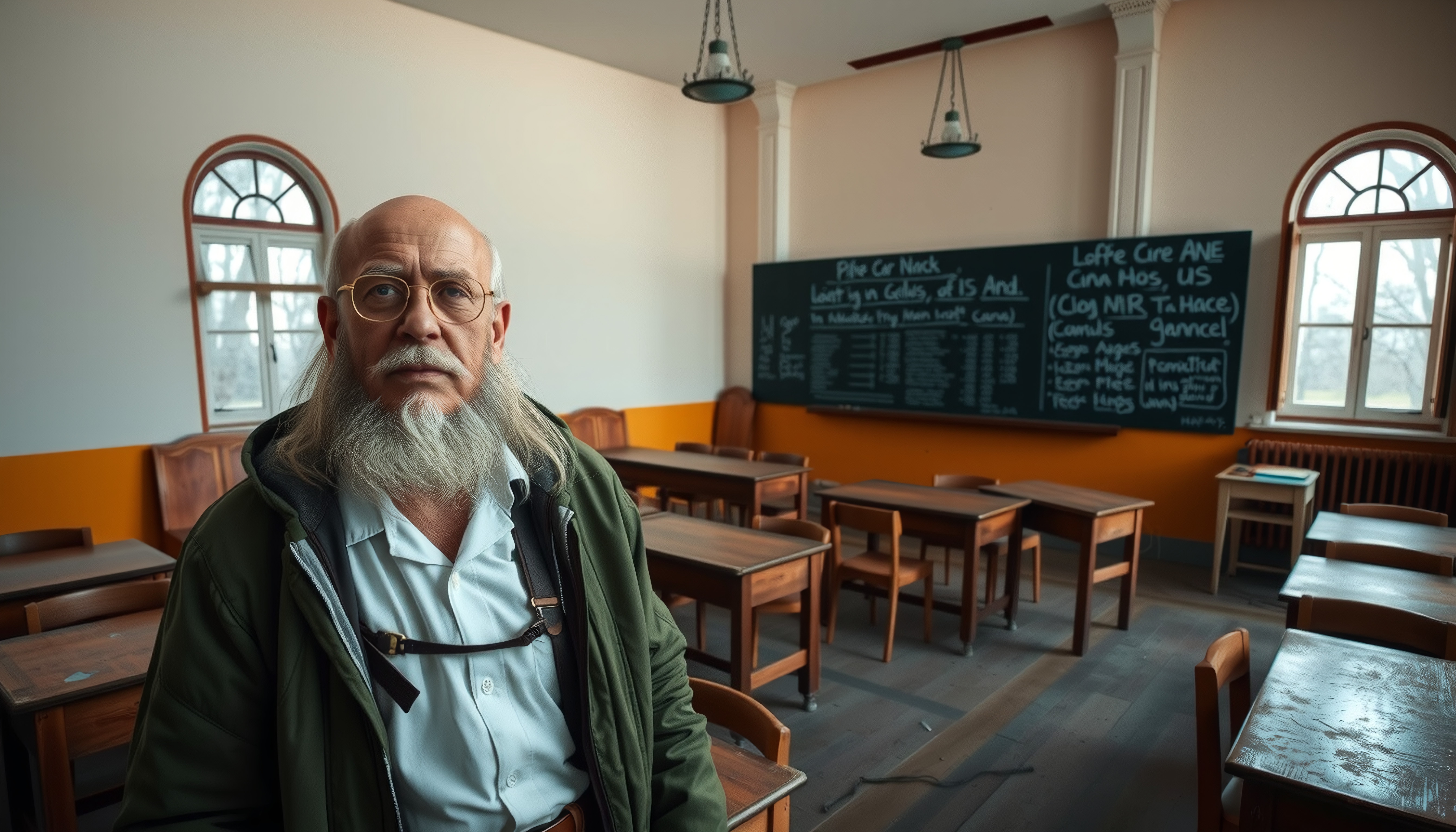 Quiet Classroom with Elderly Teacher