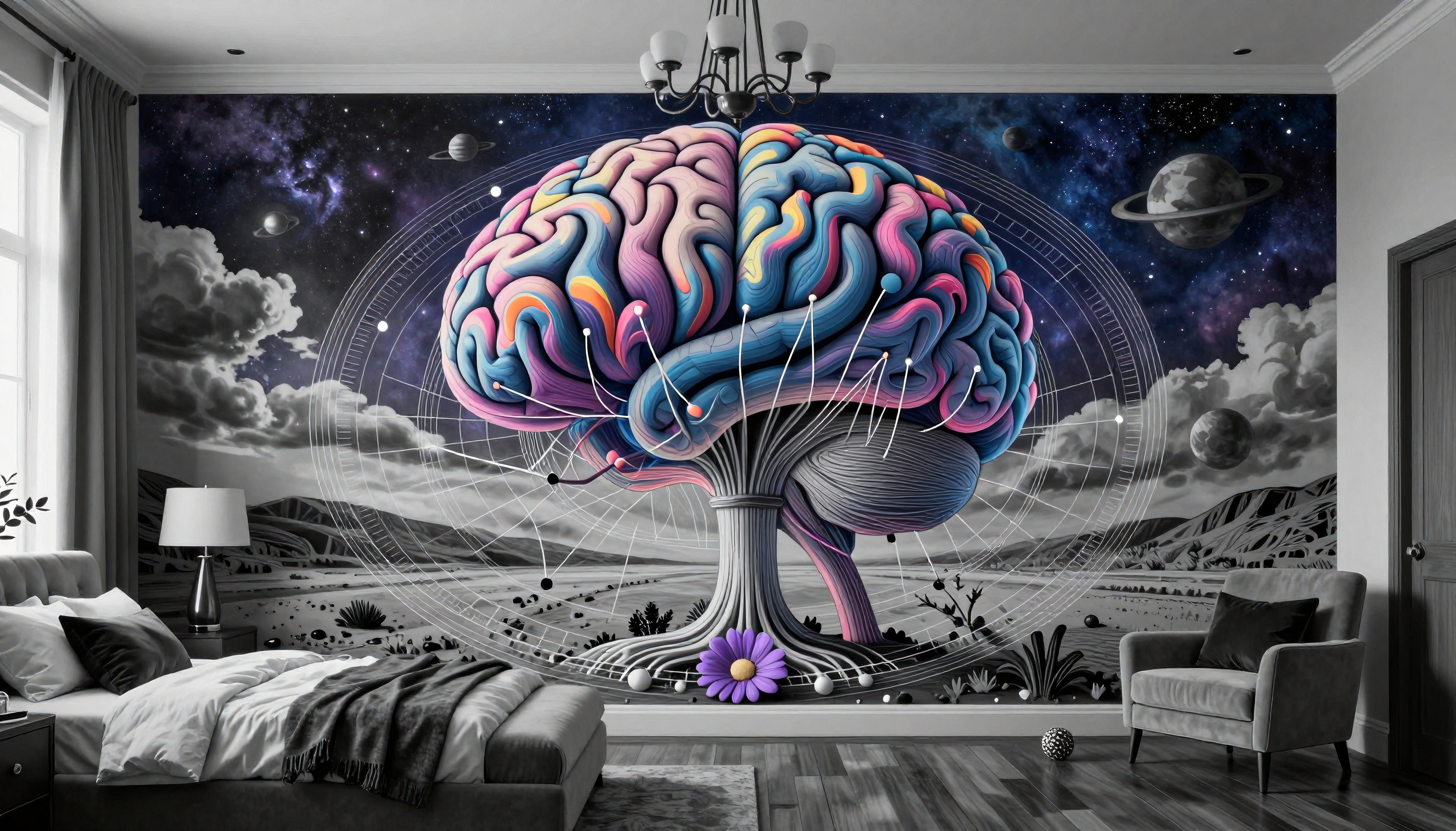Abstract Neuroscience Wall Art: A Cosmic View of the Human Brain