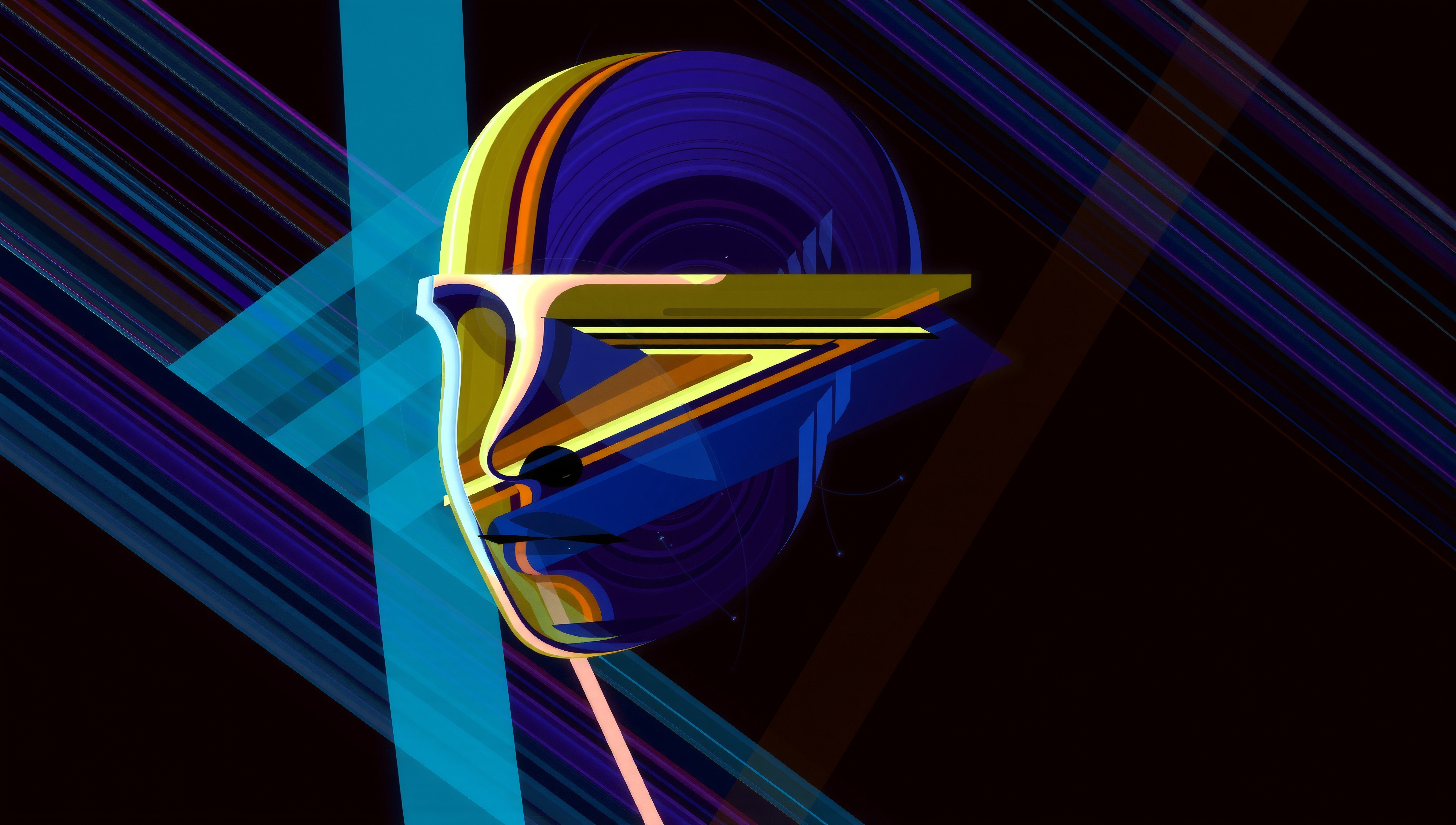 Vibrant abstract face with geometric elements.