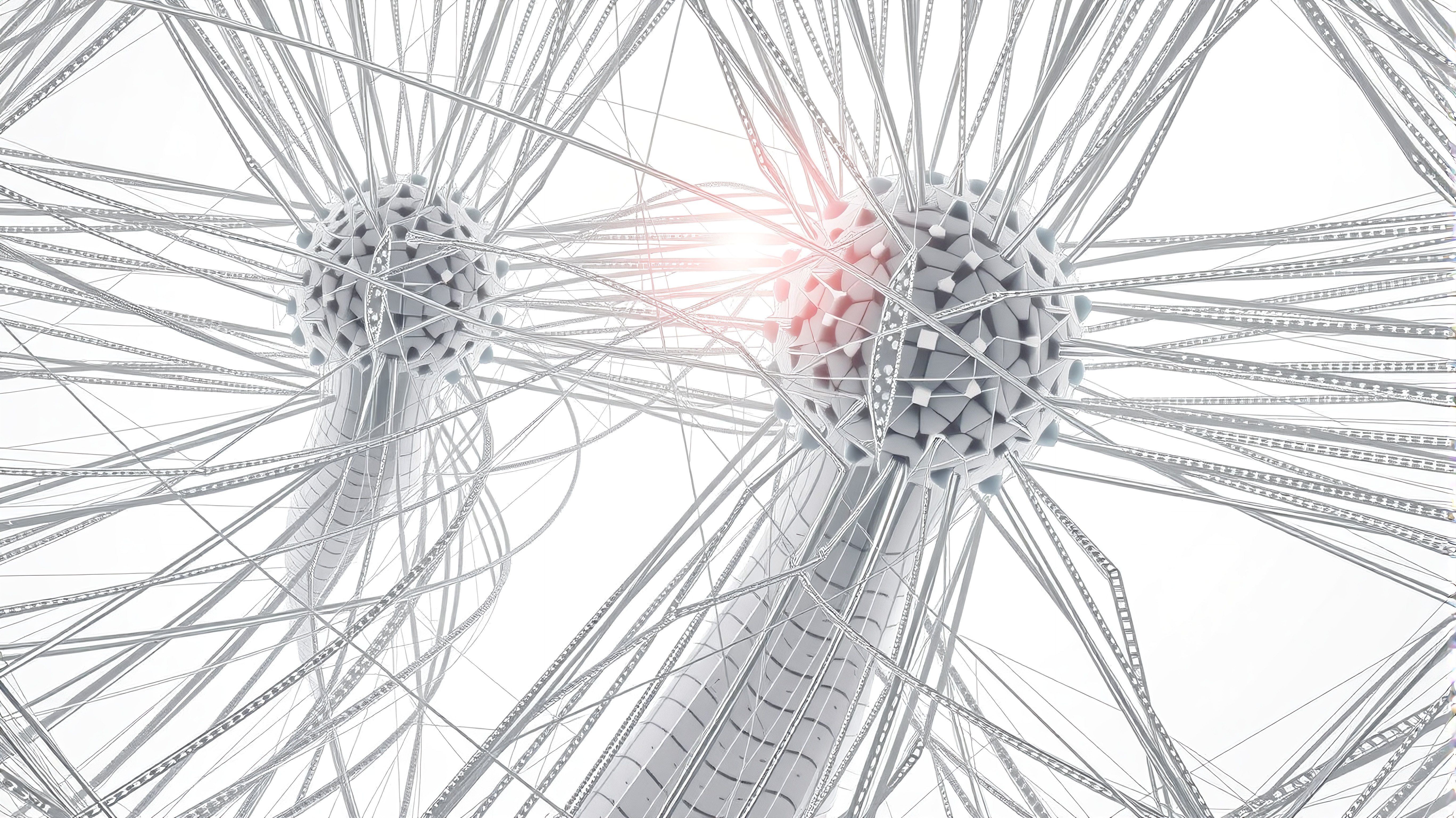 A detailed neural network visualization showing intricate connections and glowing activity in a futuristic design.