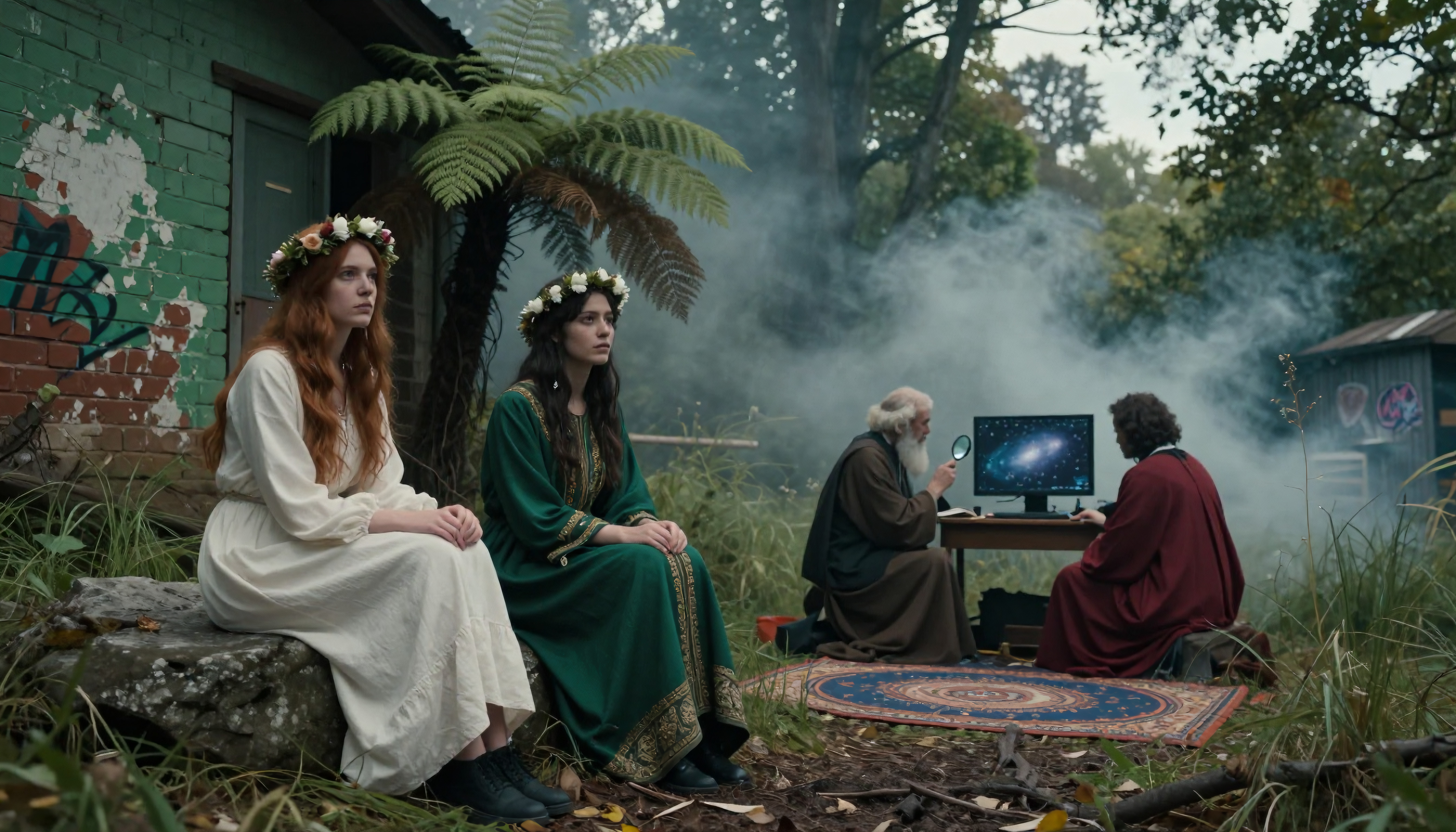 Medieval-inspired Figures with Flower Crowns and Tech Setup in F