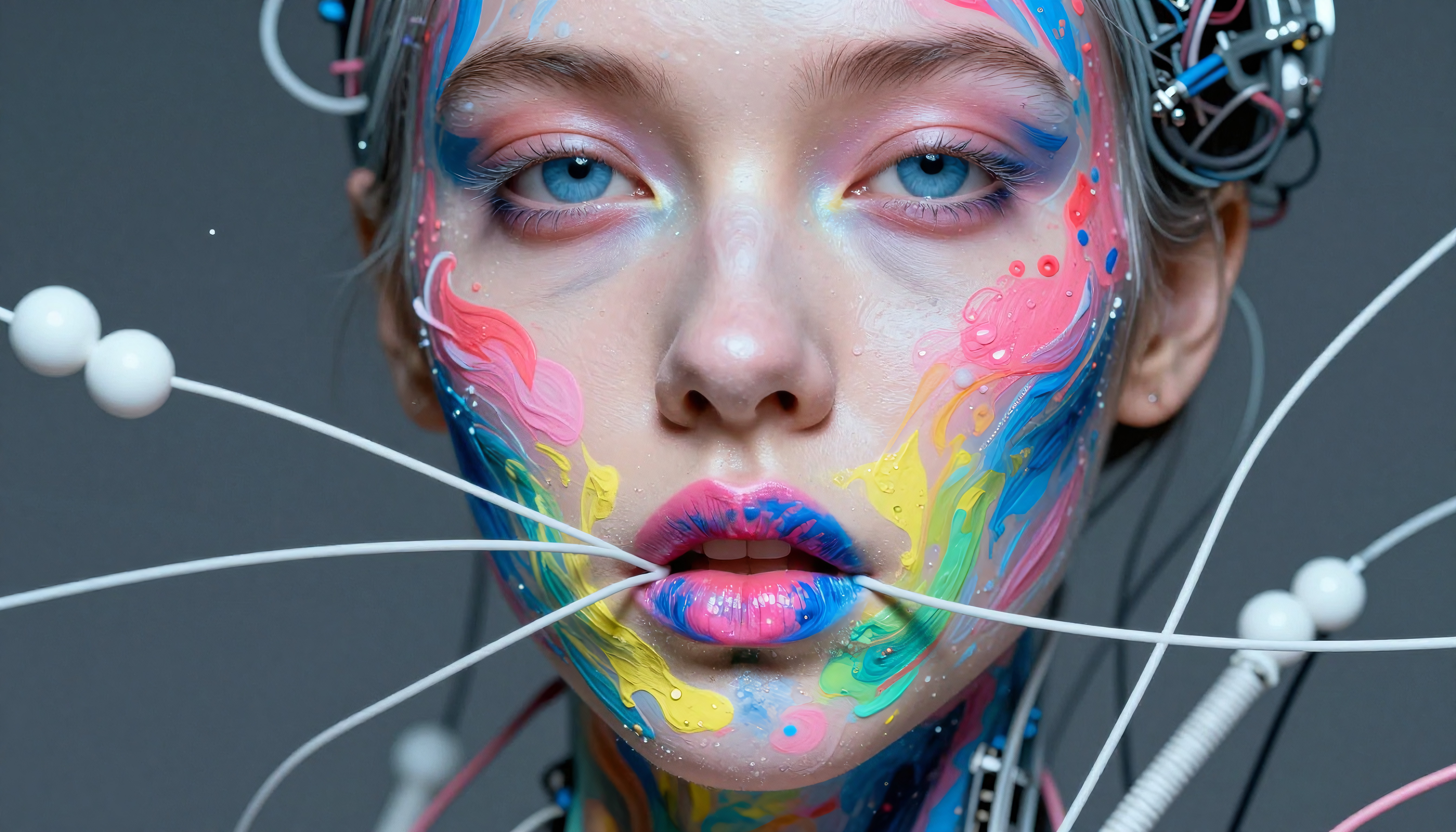 Cybernetic Human with Vibrant Paint and Electronic Components