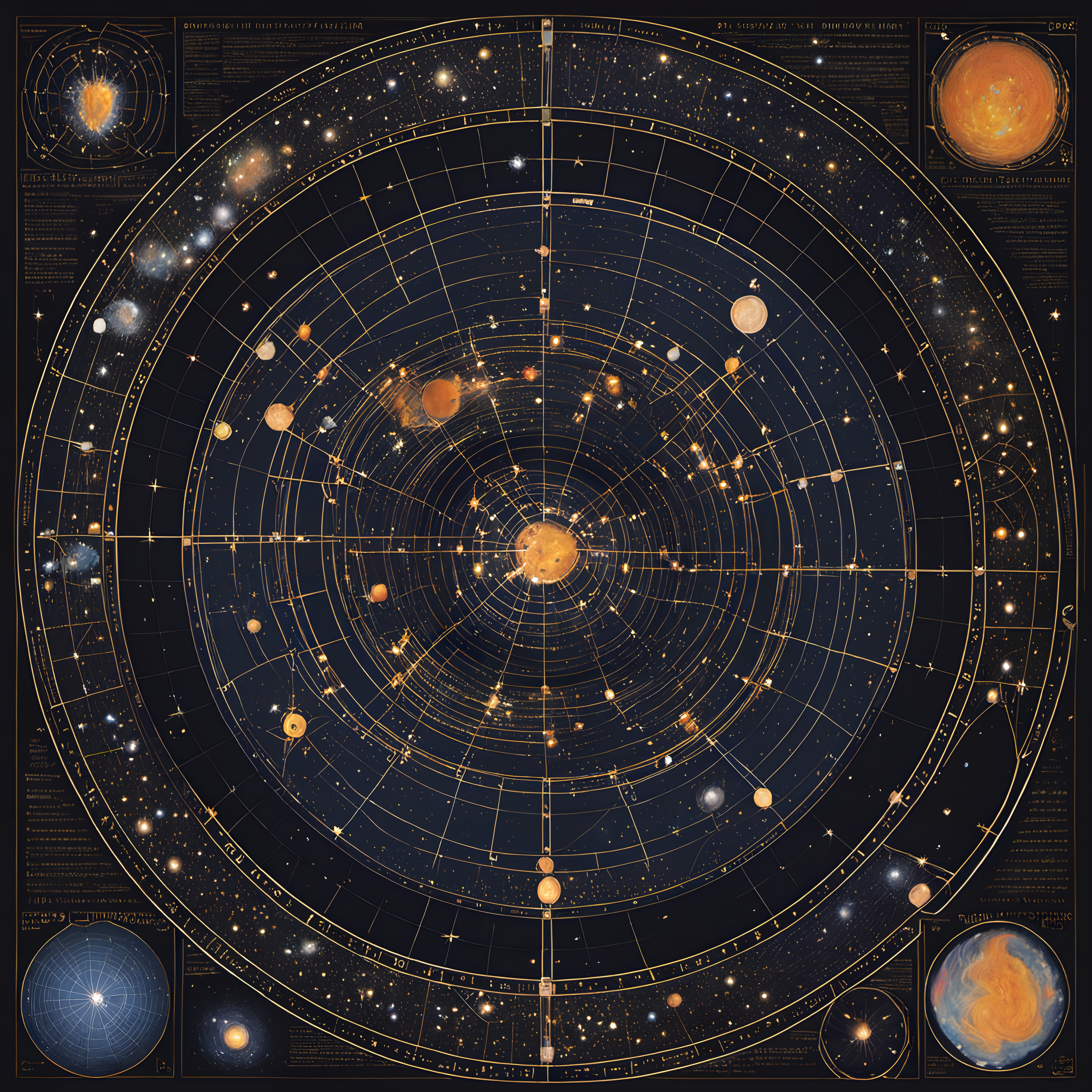 Celestial Map and Astrological Chart: Detailed Diagram of Conste