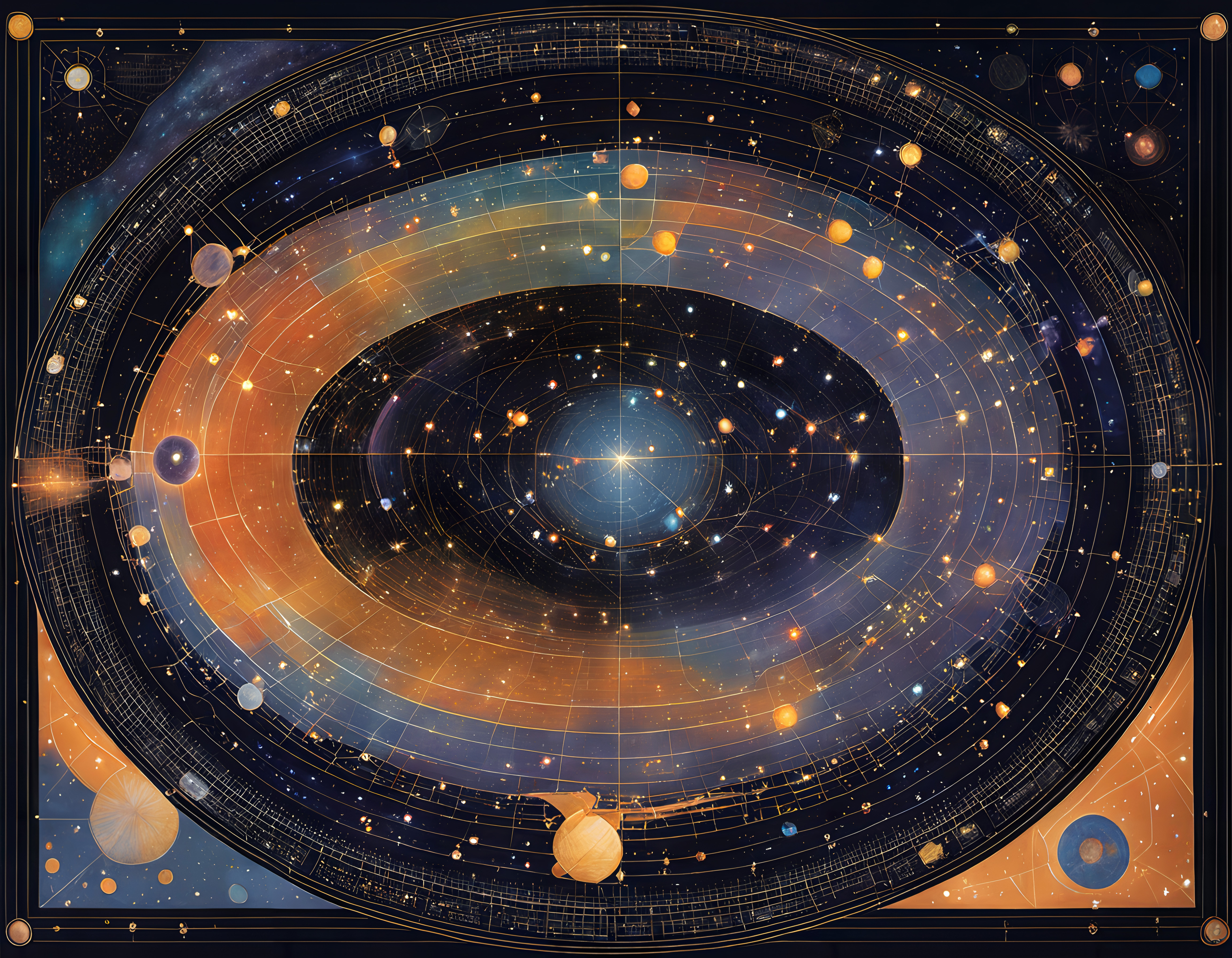 Celestial Astrological Chart Illustration of Zodiac Constellatio