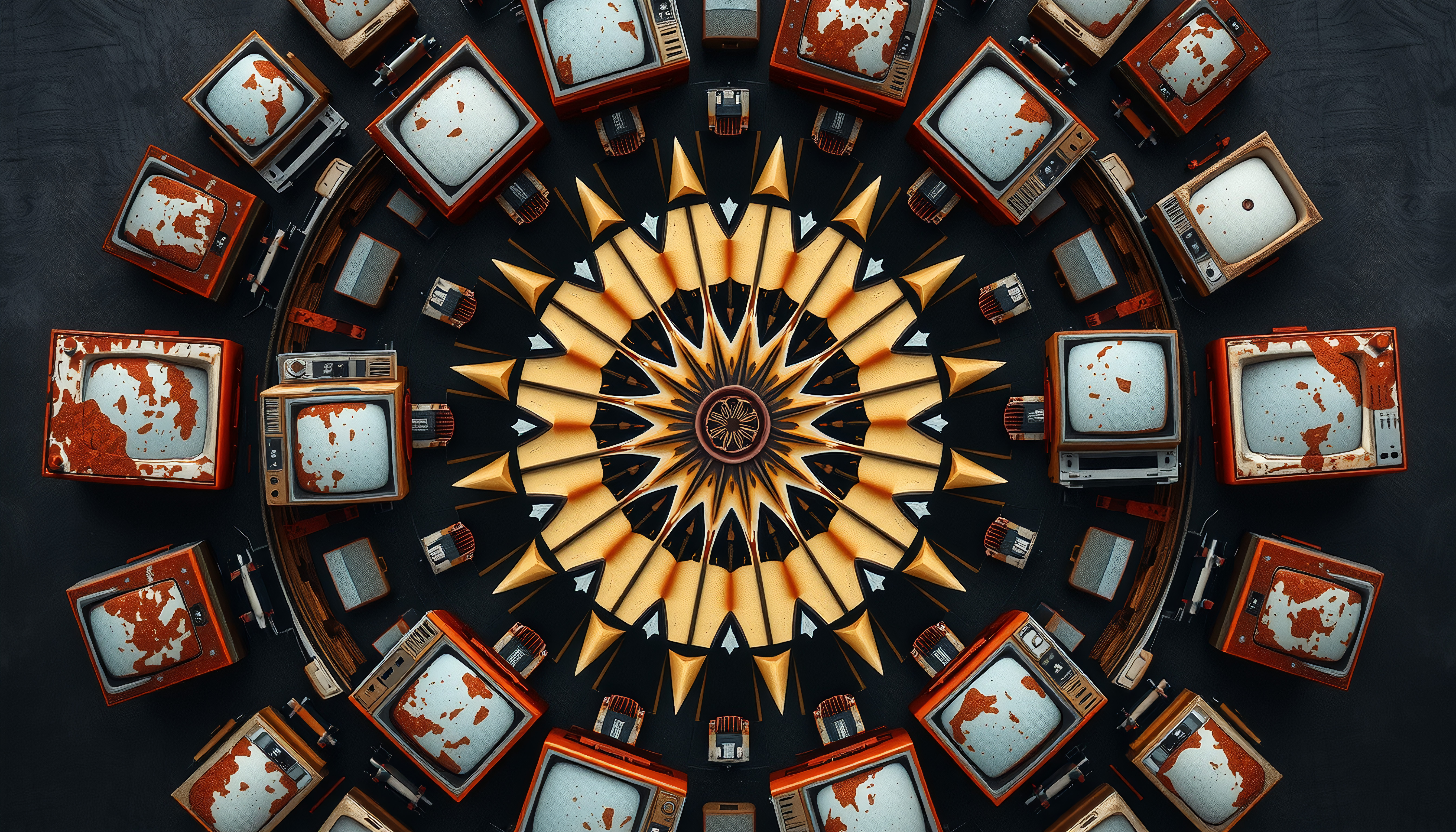 Vintage Television Mandala with Rusty Screens