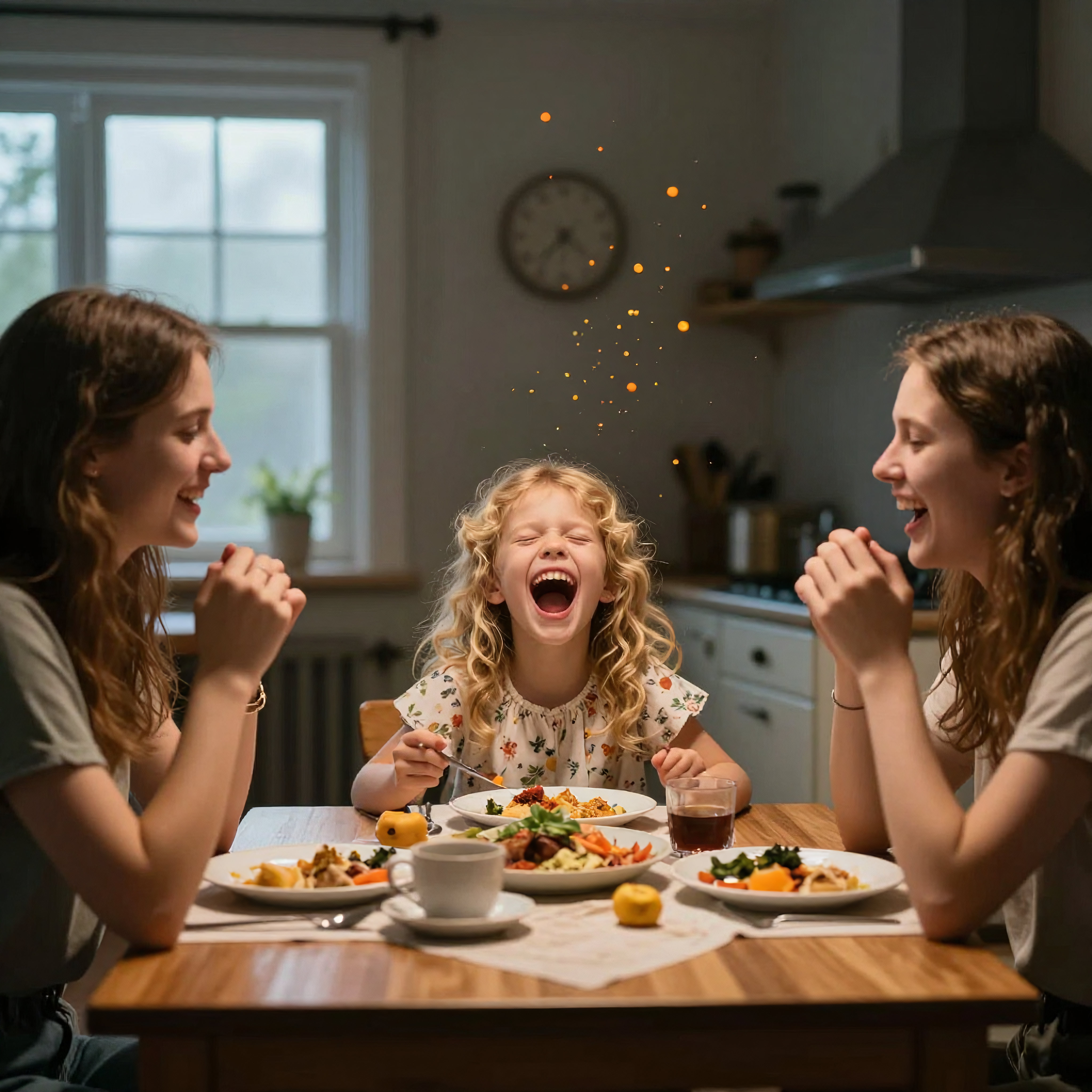 Happy family sharing joyful dinner laugh