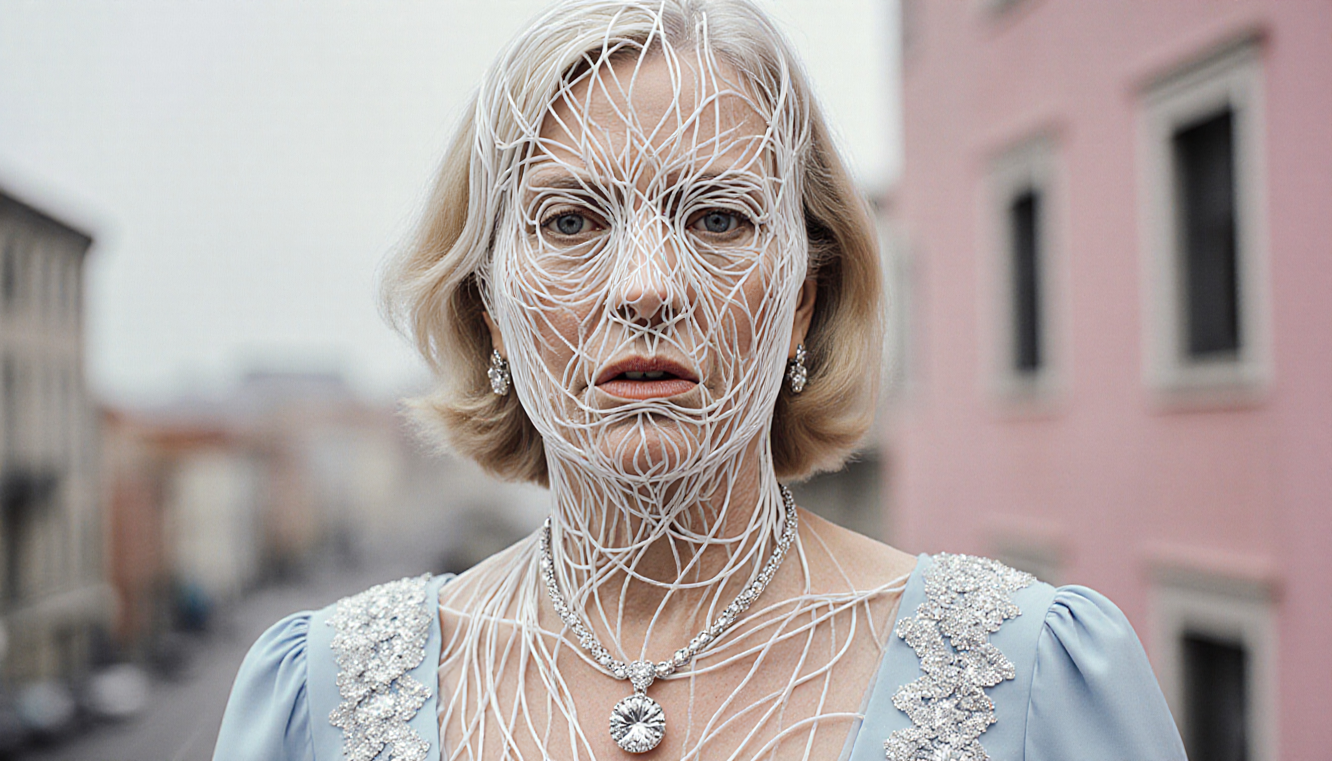 Intricate Net and Elegant Attire