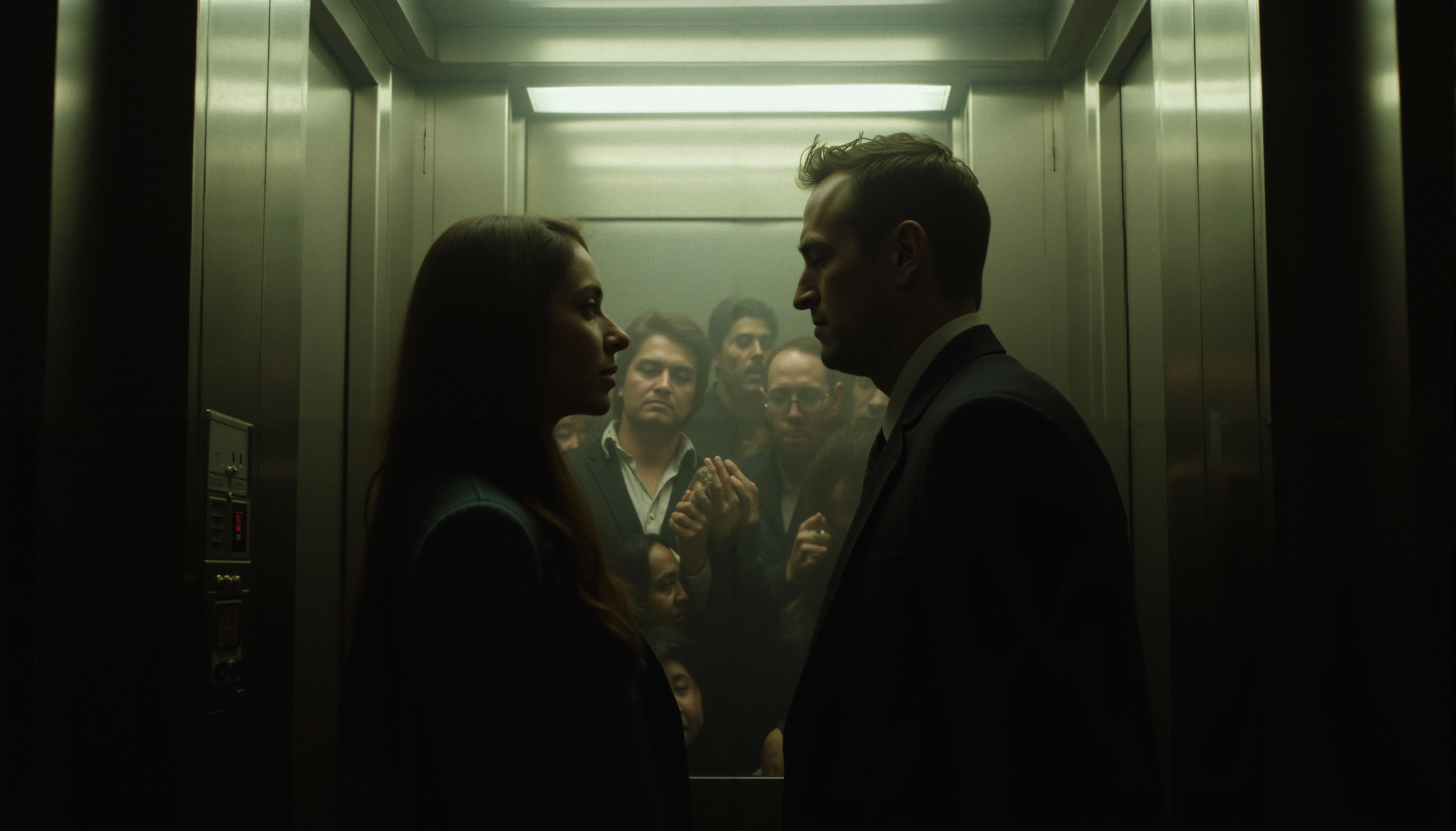 Elevator Confrontation Tense Atmosphere