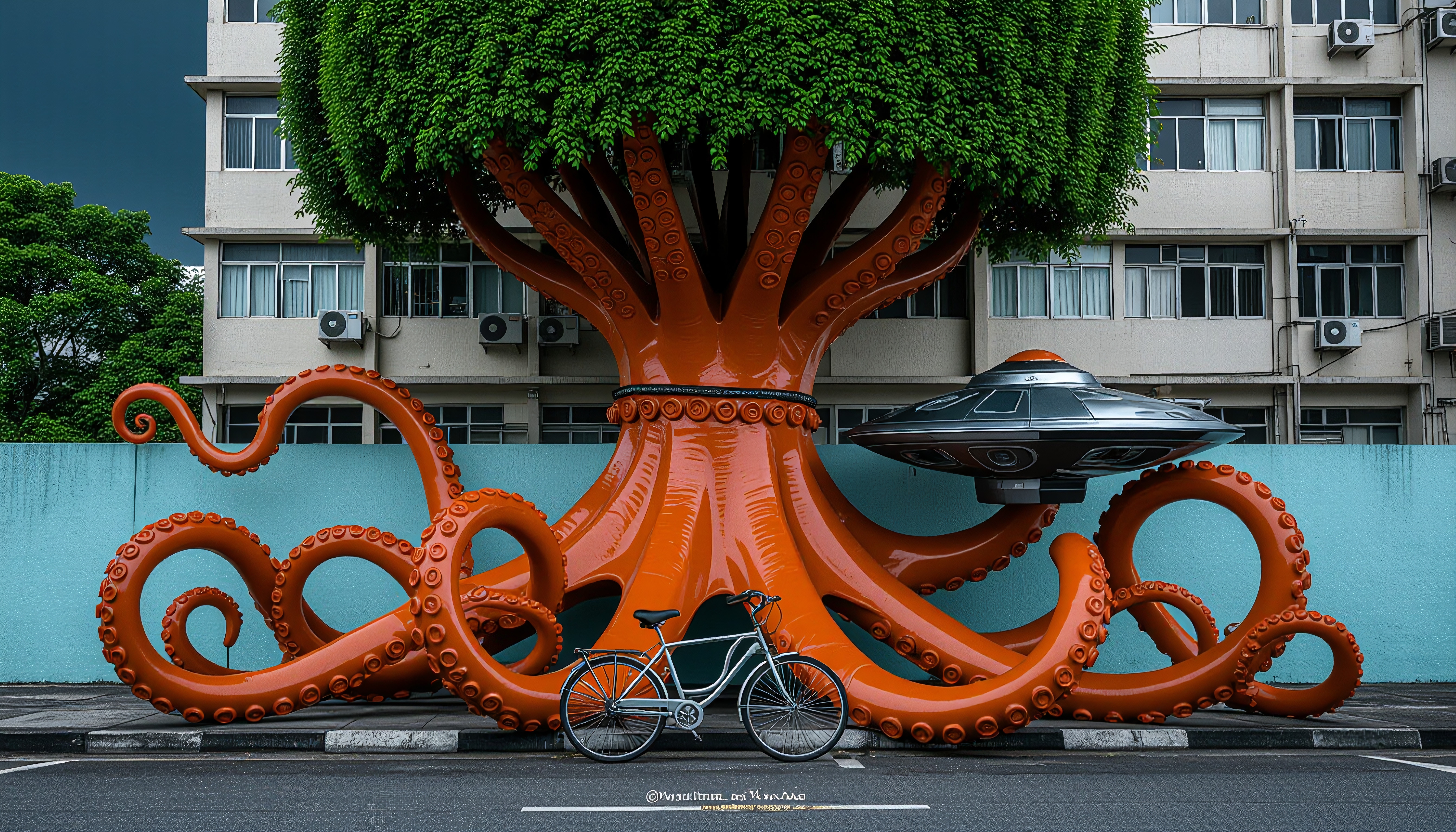 Artistic cityscape featuring giant tentacles.