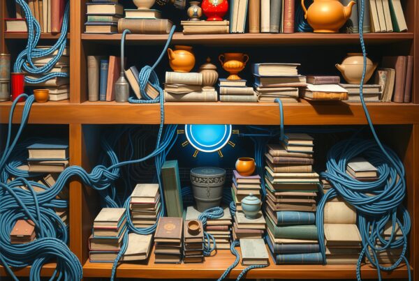 Stacked Bookshelves and Knotted Blue Ropes: Symbolizing Knowledg