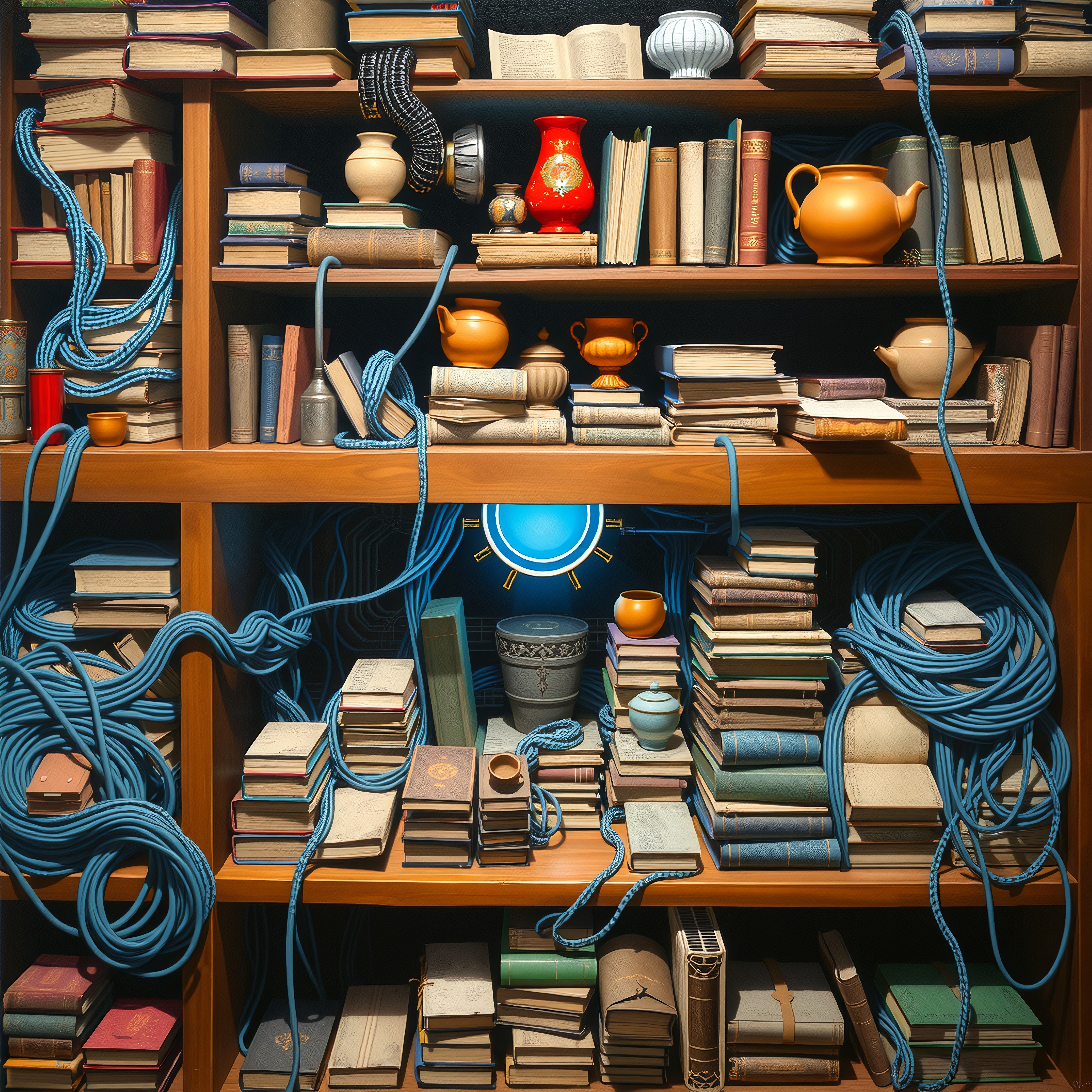 Stacked Bookshelves and Knotted Blue Ropes: Symbolizing Knowledg