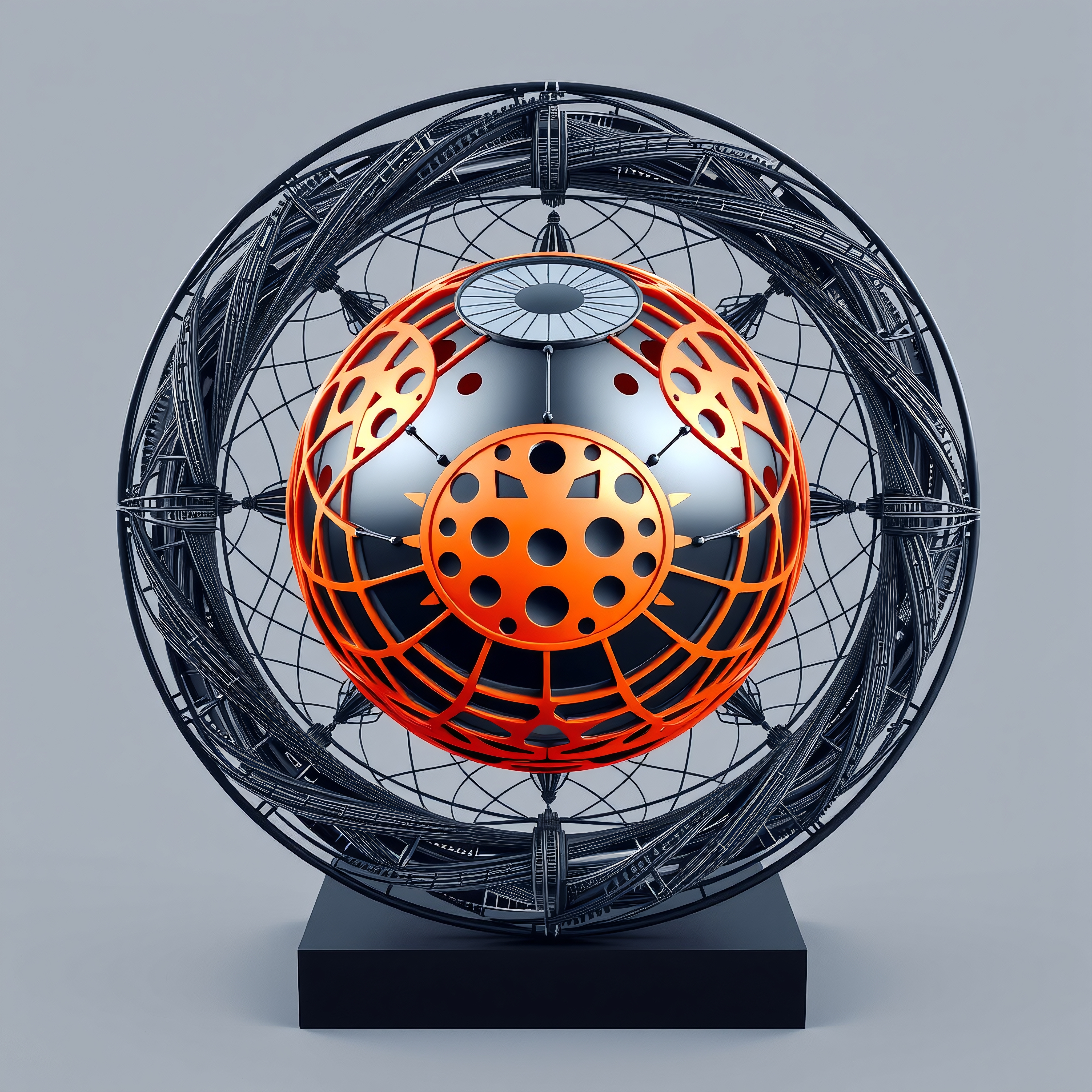 Futuristic sculpture with vibrant colors and intricate design.