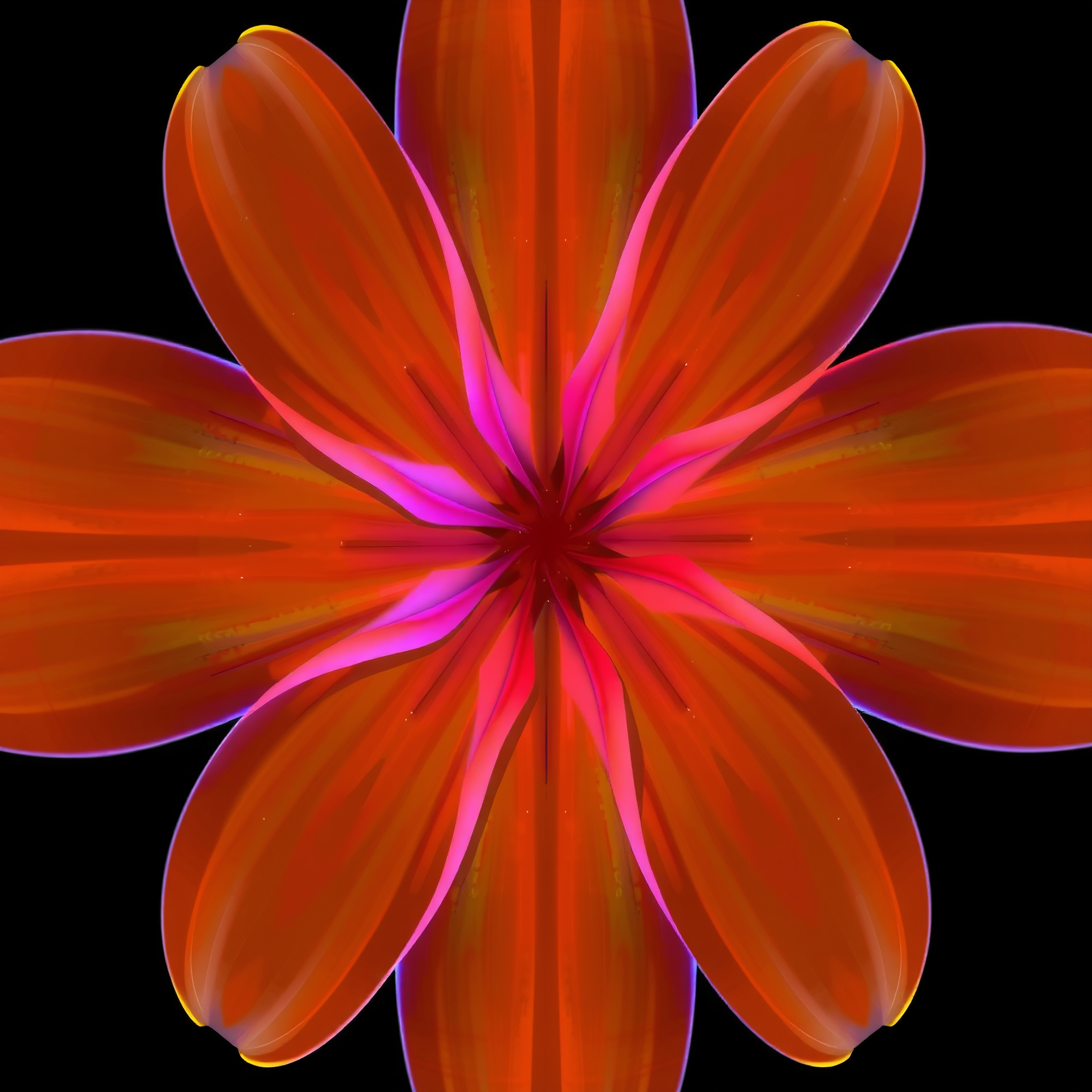 Vibrant Abstract Red and Orange Floral Bloom on Black Background