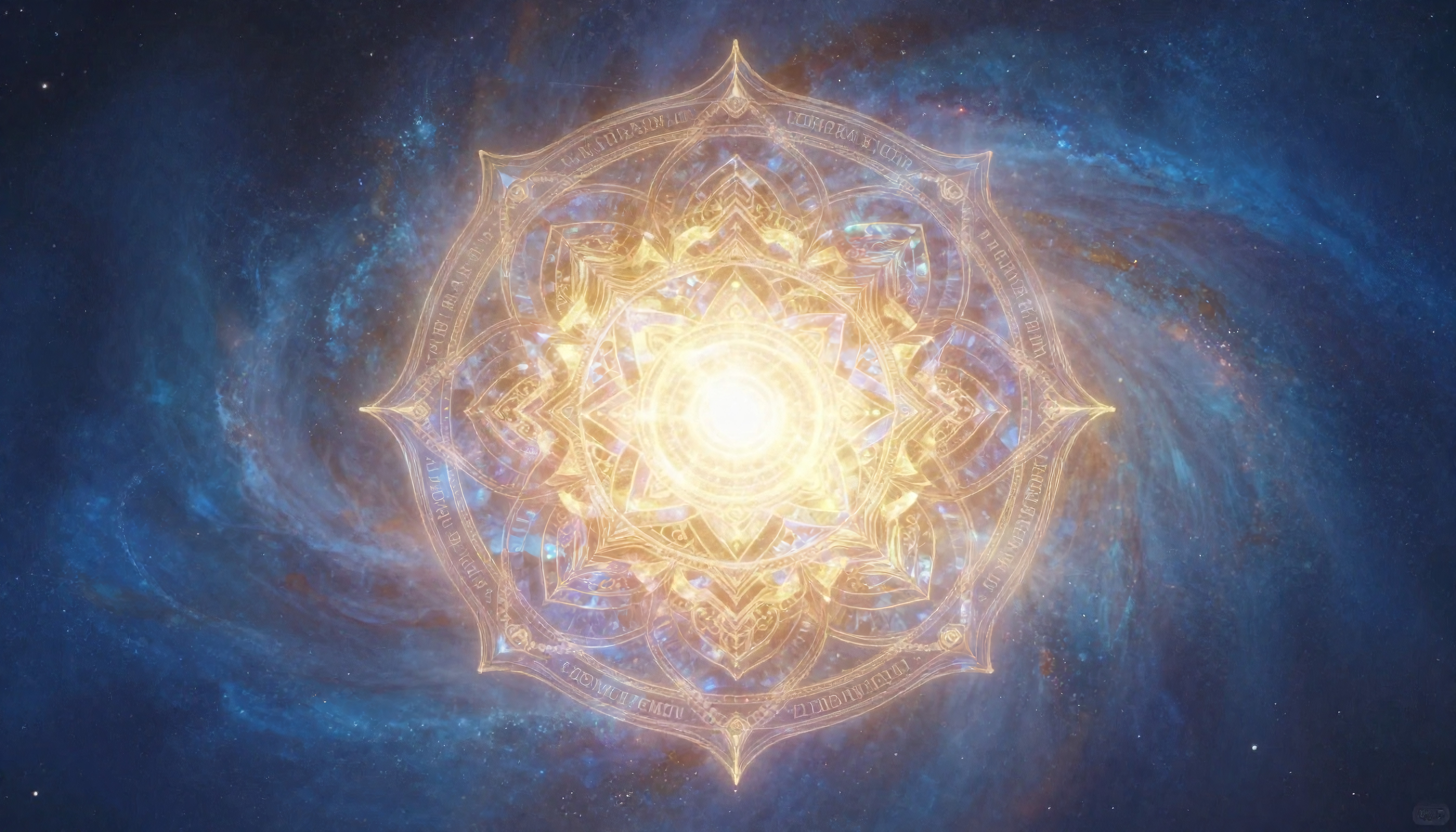 A luminous mandala with celestial background.