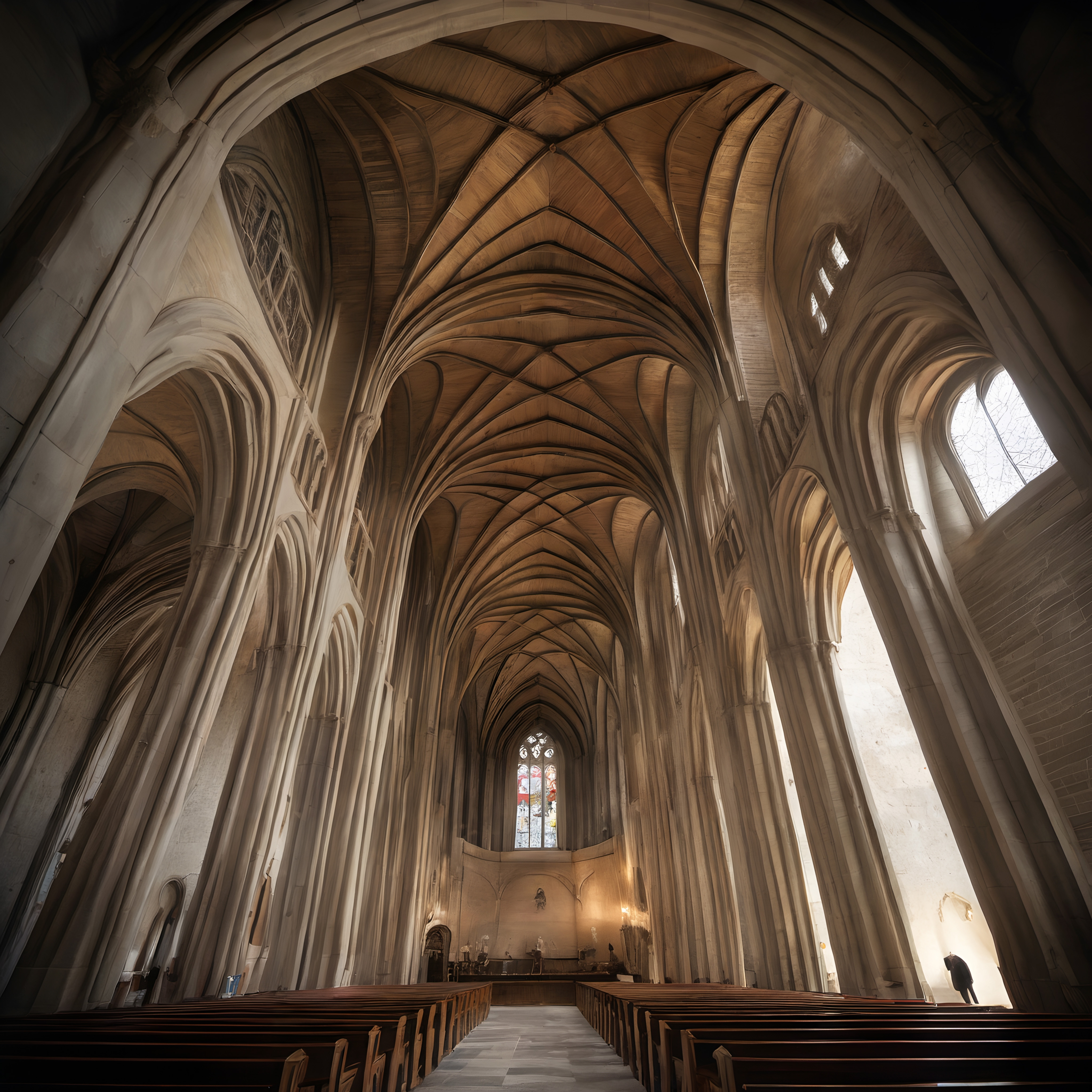 A breathtaking view of a Gothic cathedral's soaring arches and intricate ribbed vaults.