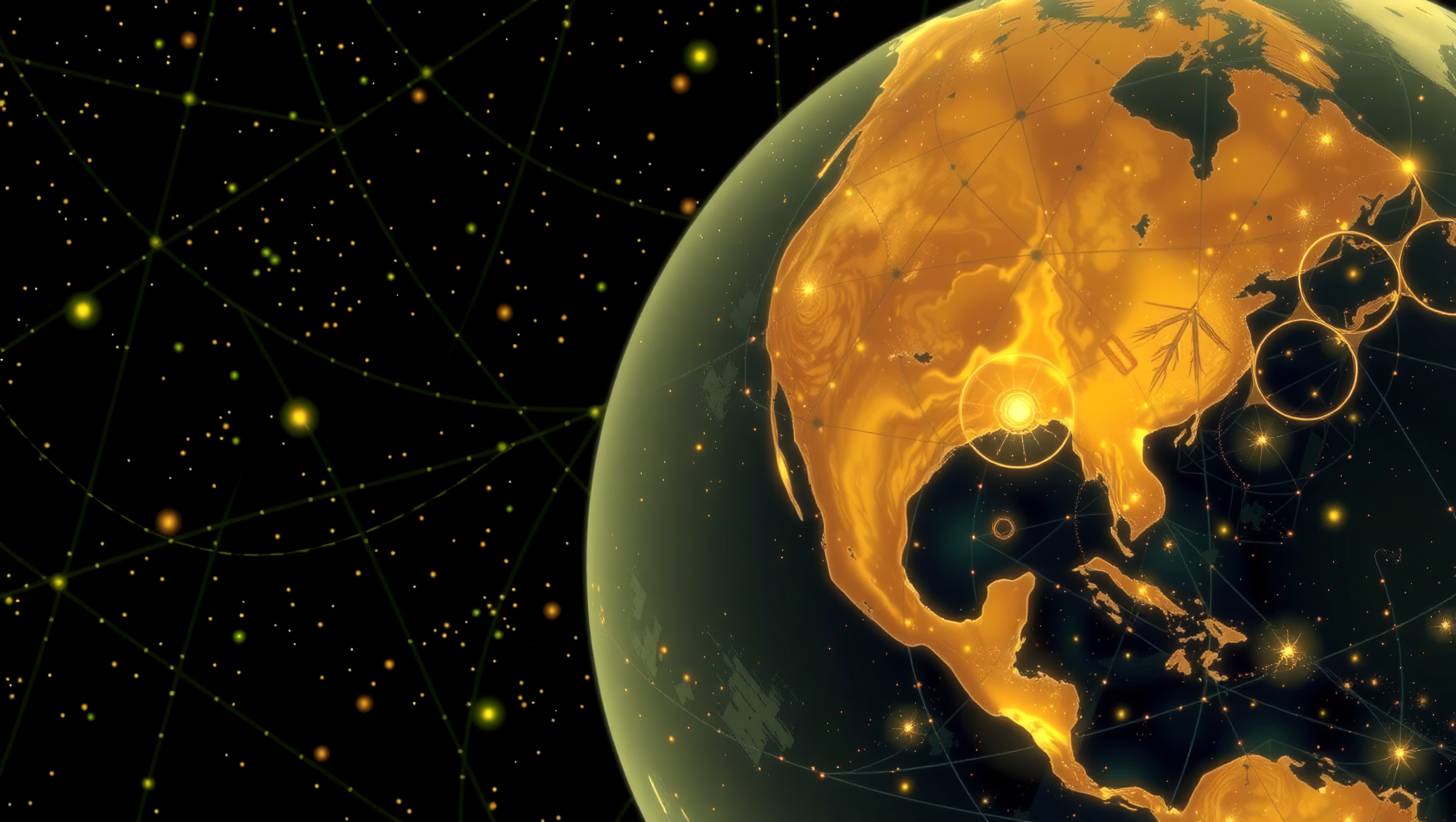 Futuristic digital Earth illustration focusing on Asia with luminous network connections.