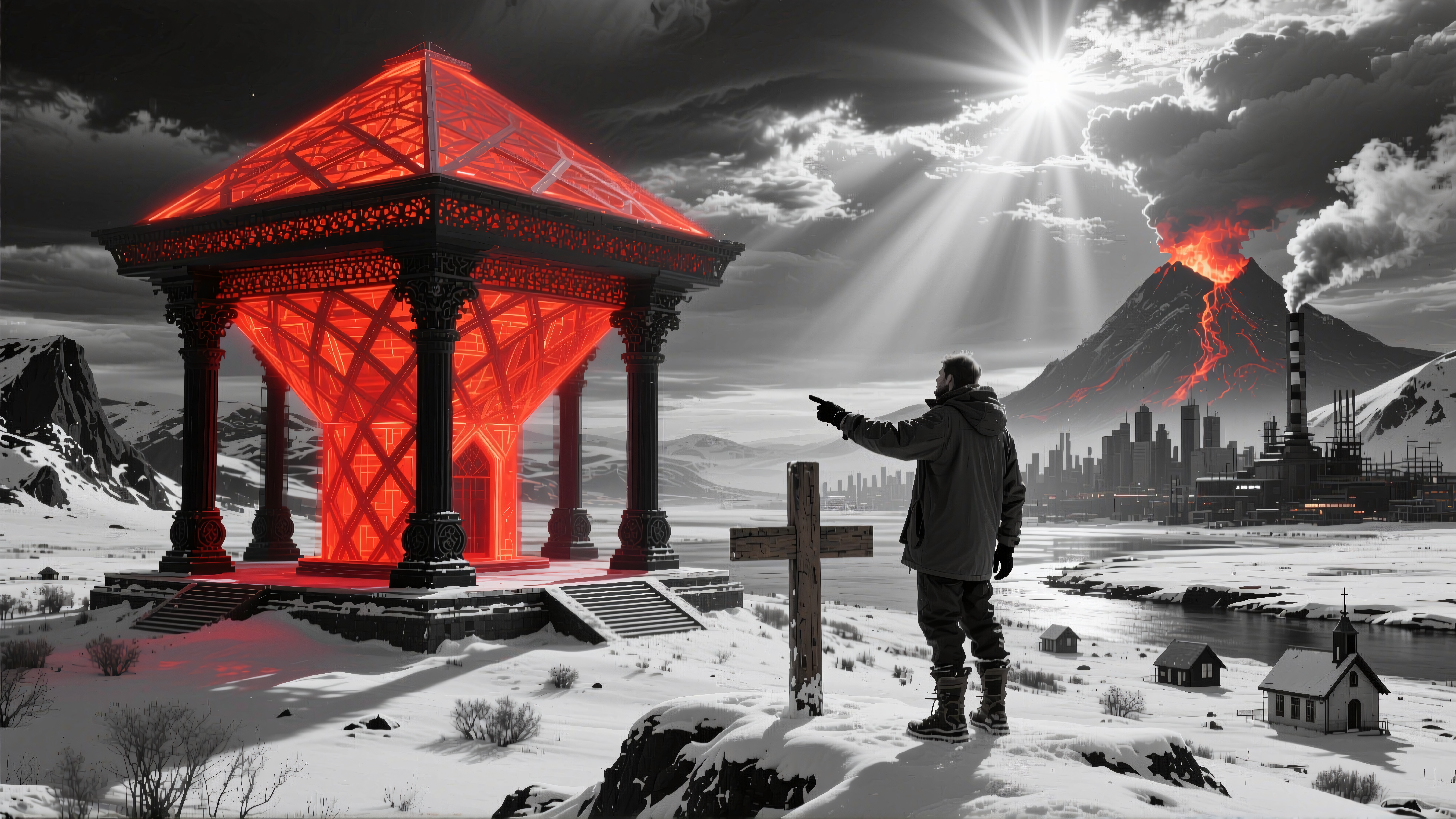 Mystical Scene with Erupting Volcano