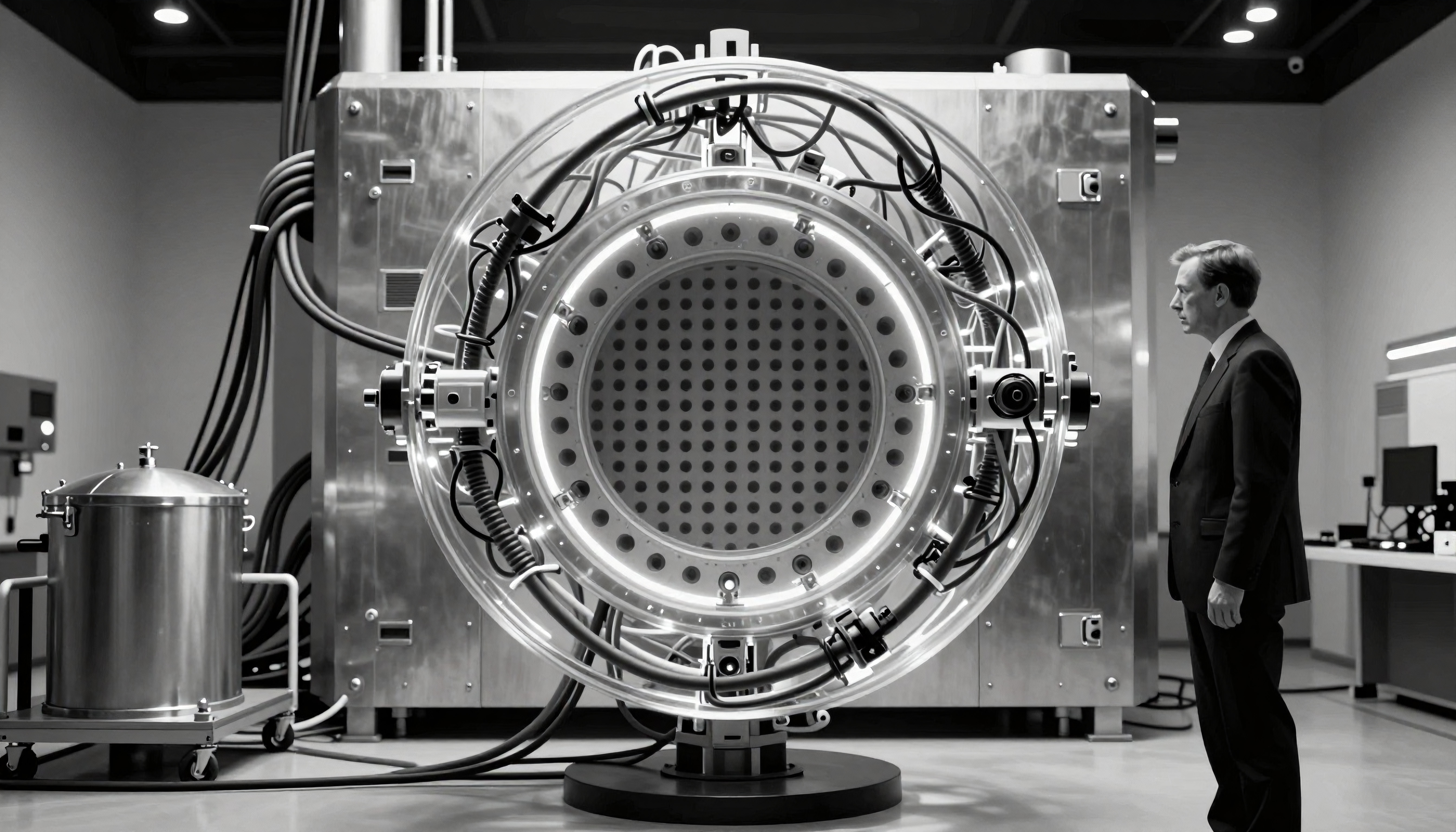 Scientist Examining Advanced Scientific Equipment in Laboratory