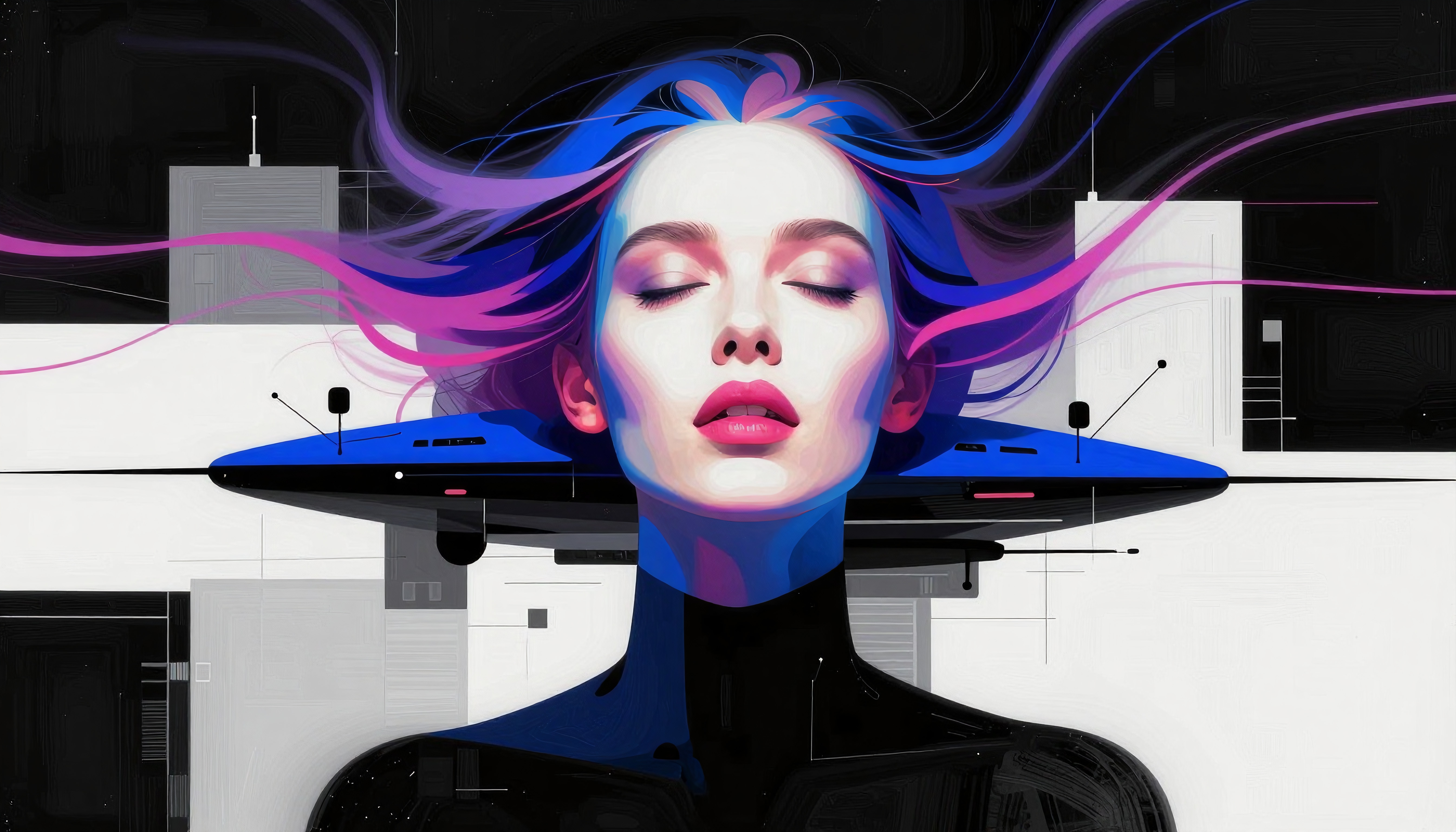Futuristic art portrait with vibrant colors.