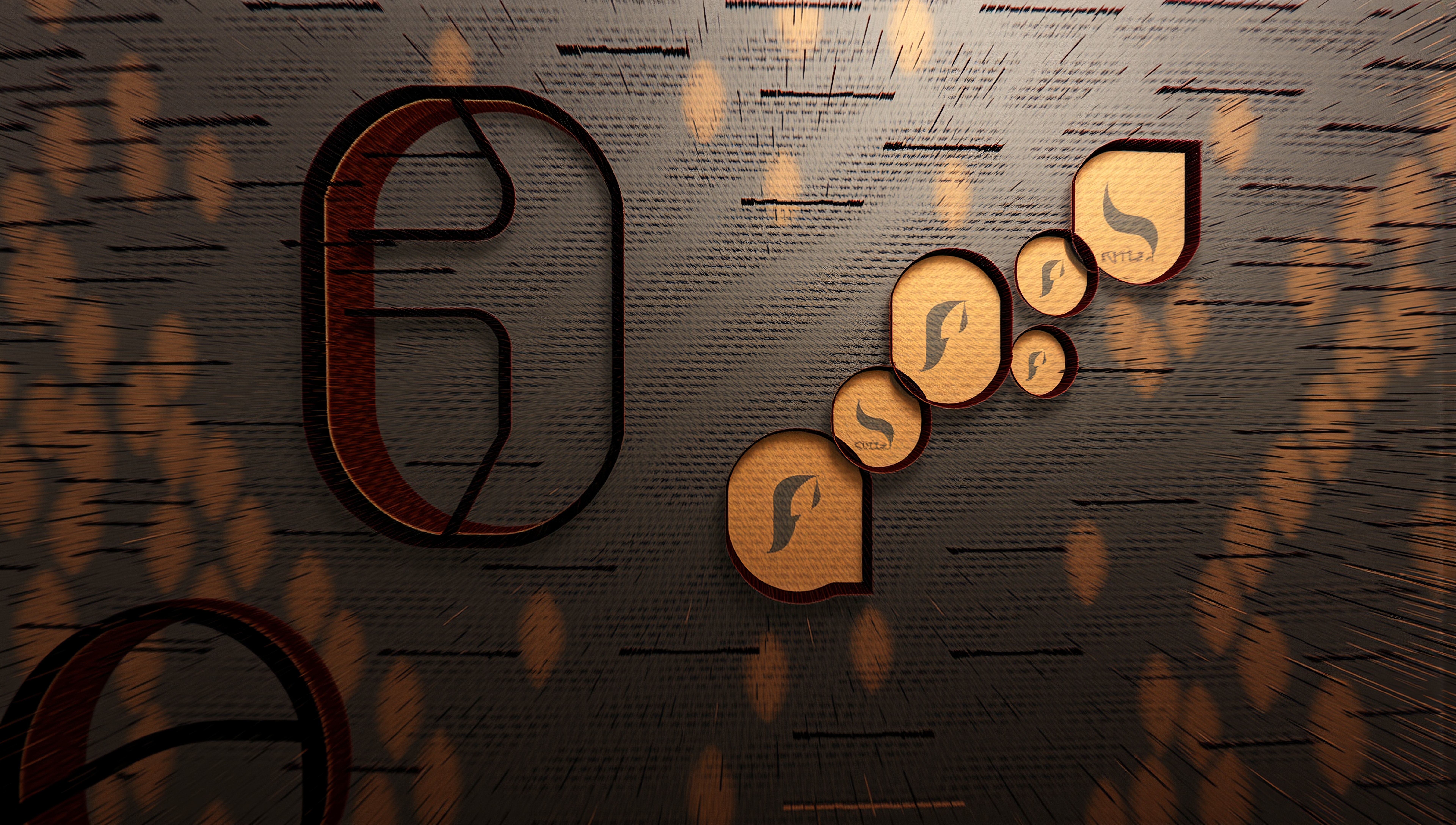 An abstract design with textured circles featuring leaf symbols on a grainy background.