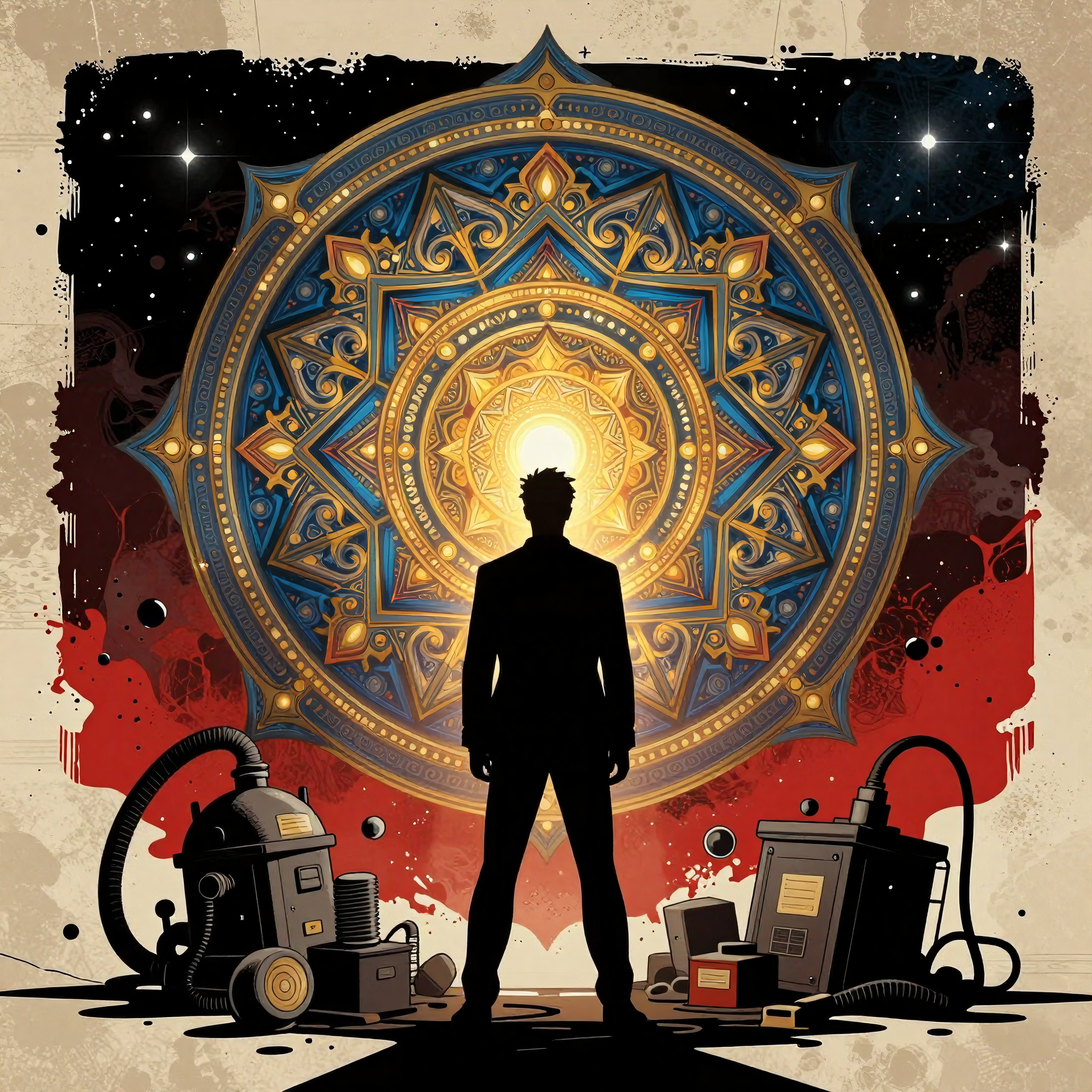 Mystical Silhouette Under Cosmic Mandala for Conceptual Branding