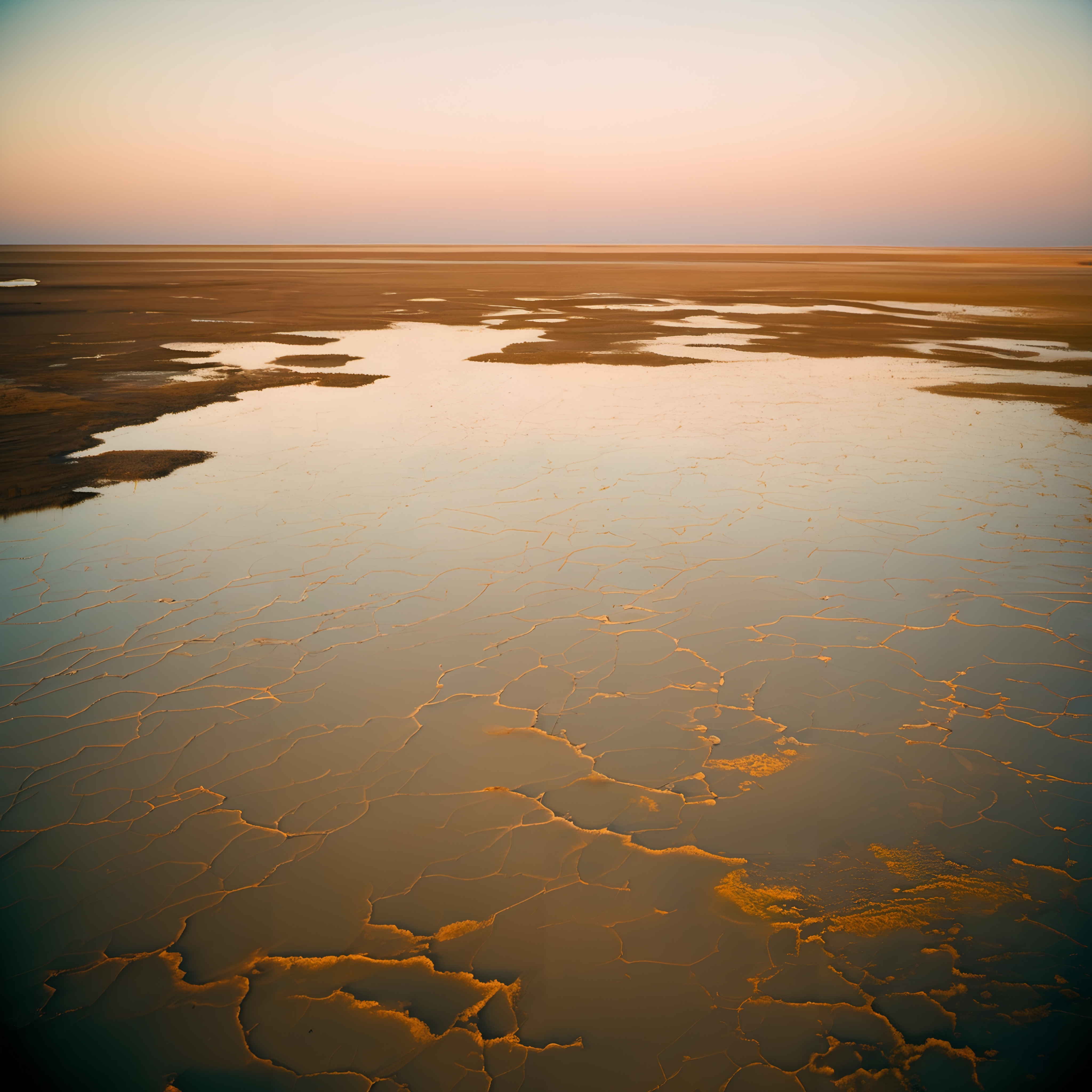 Sunset Over Cracked Salt Flats
