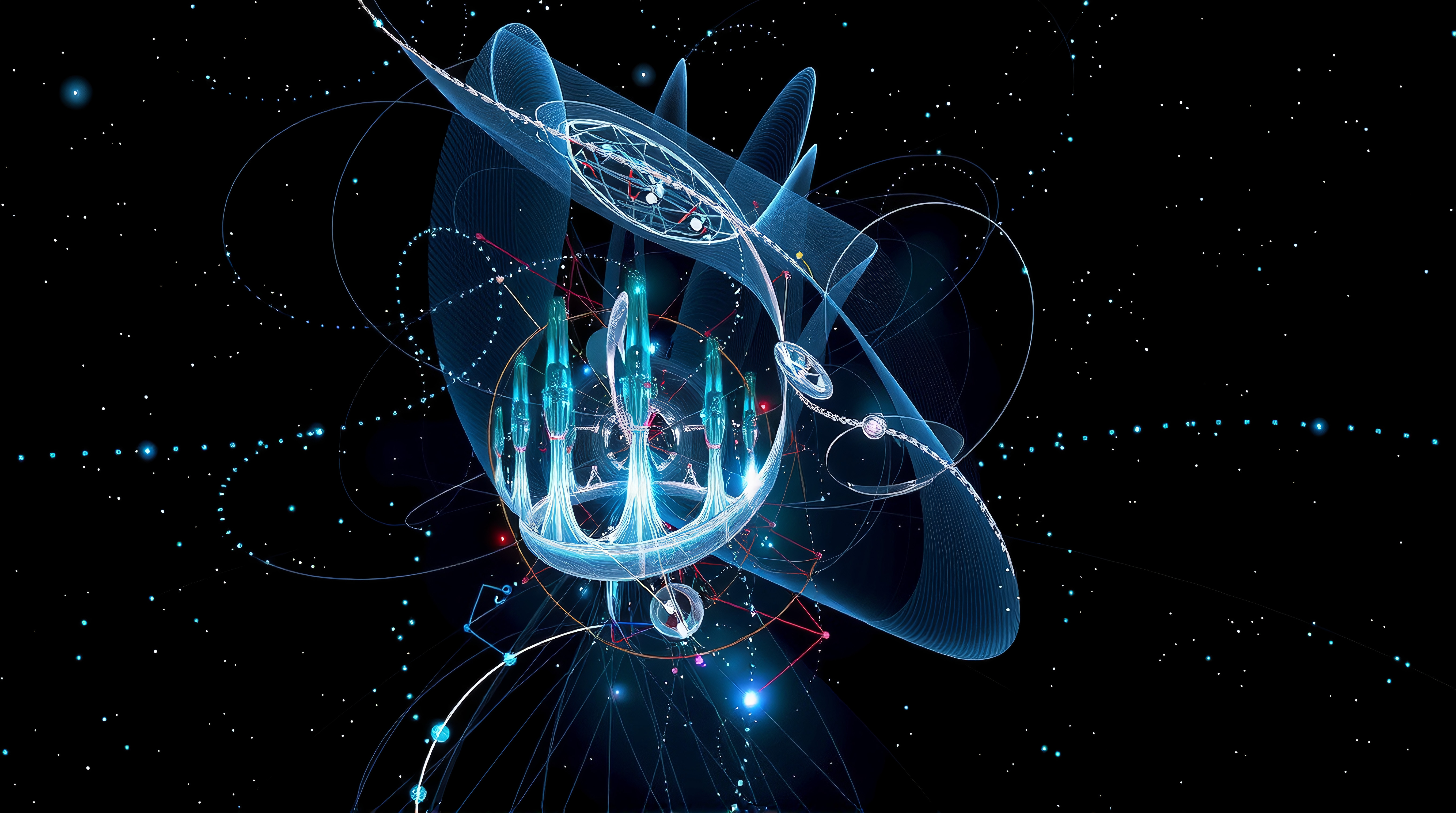 Intricate digital art resembling futuristic cosmic structures against a starry background.
