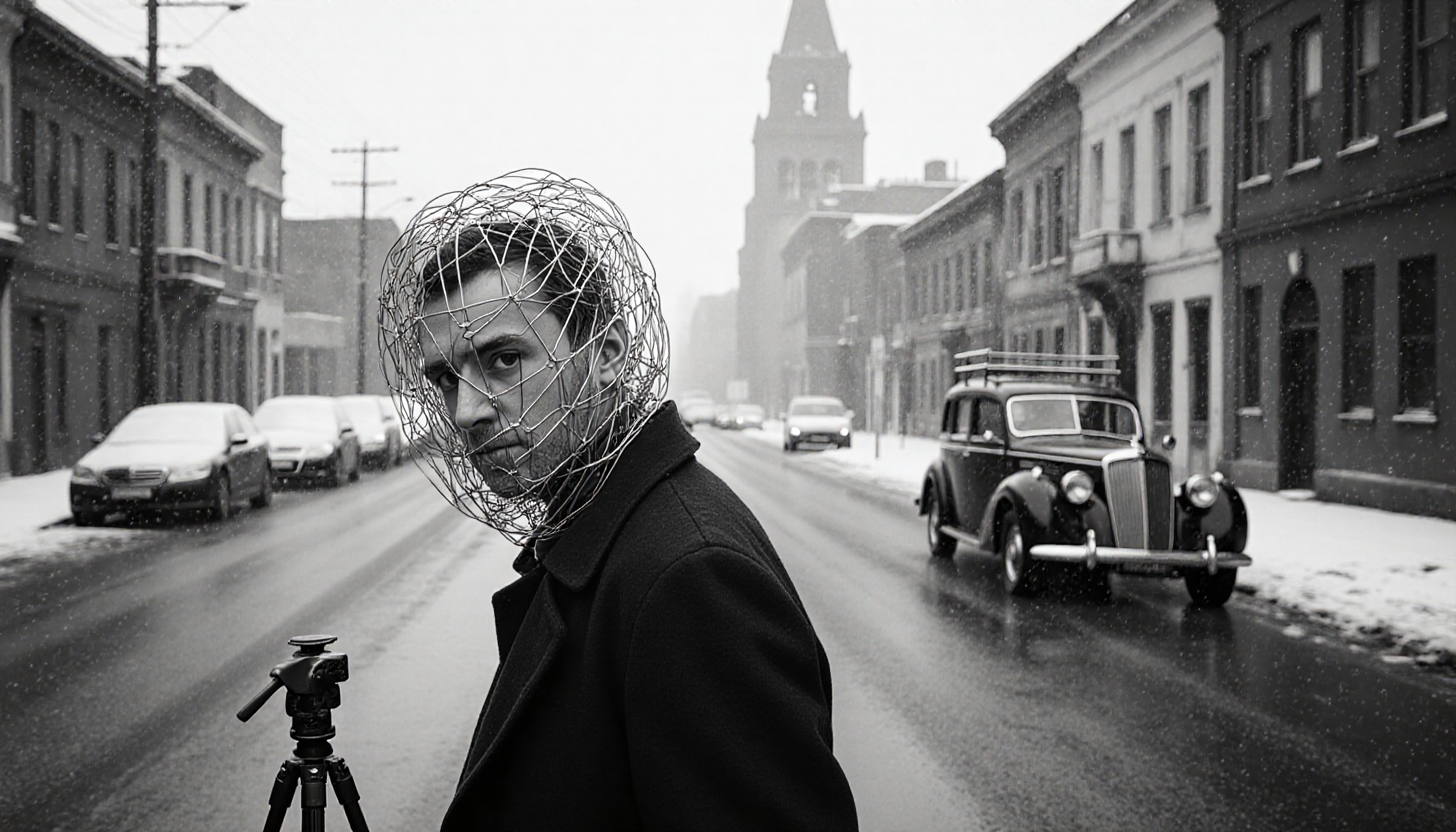 Winter Street Portrait with Wire