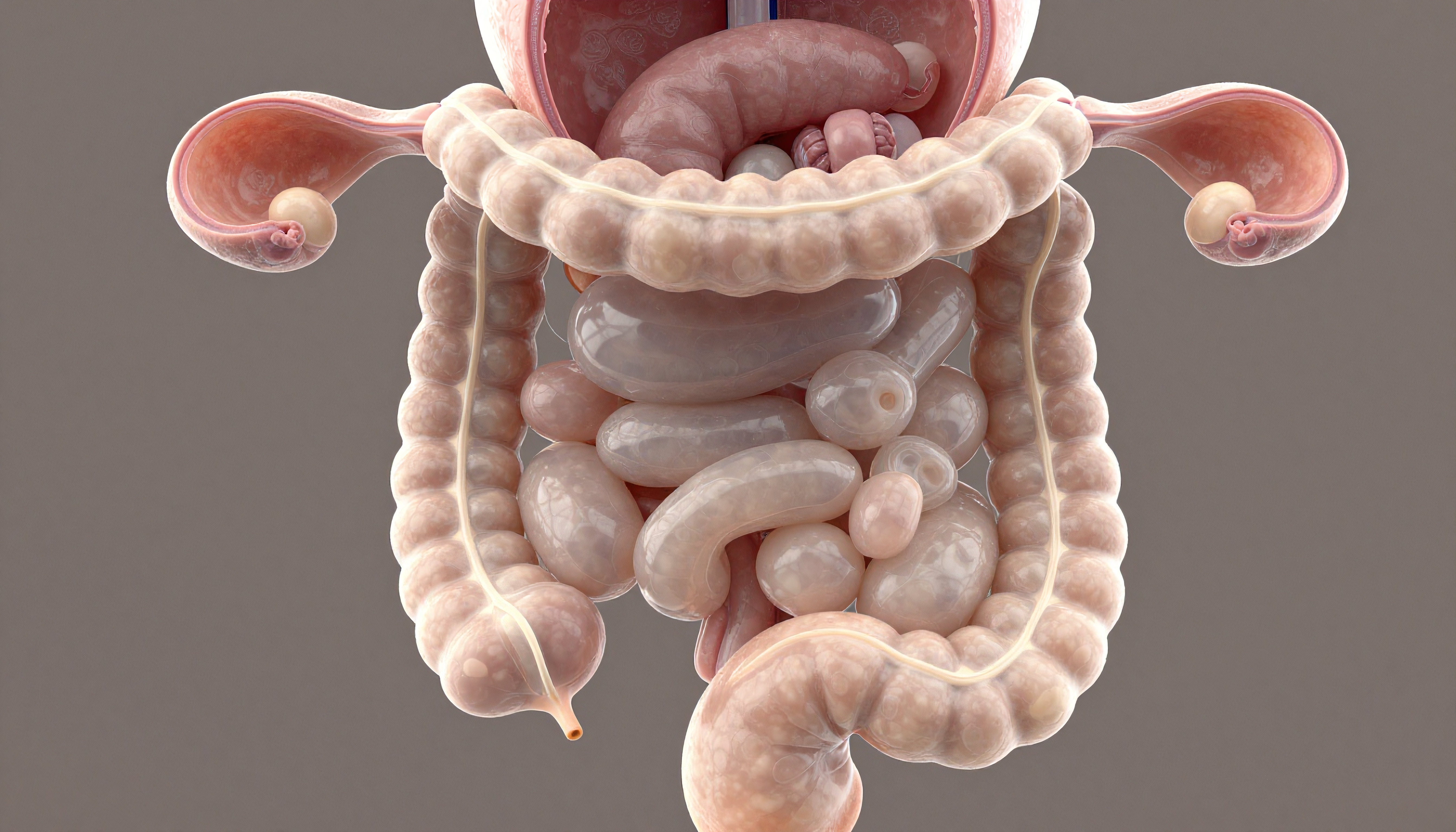 Detailed scientific illustration of the human digestive system,