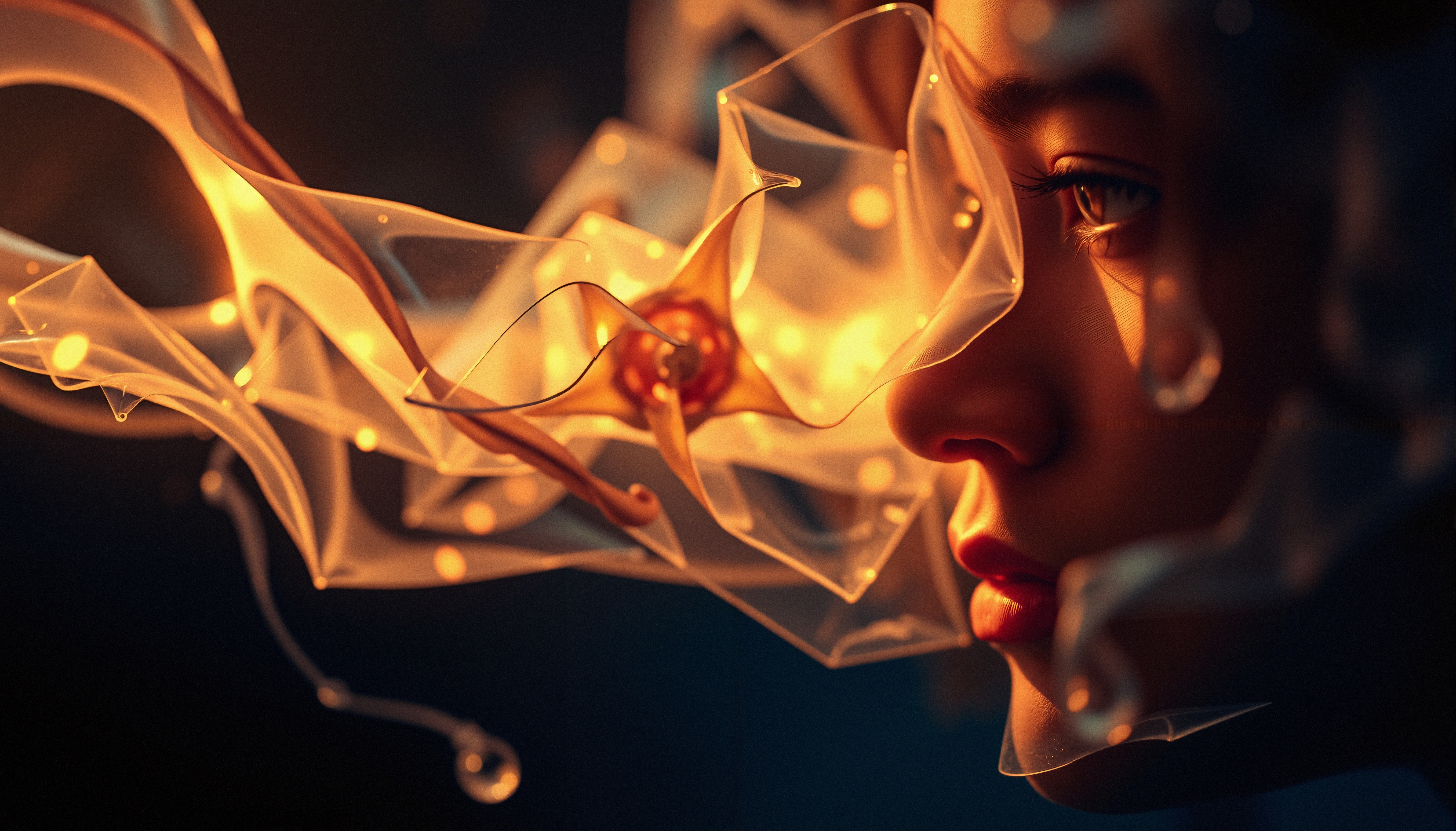 Ethereal Encounter with Glowing Ribbons