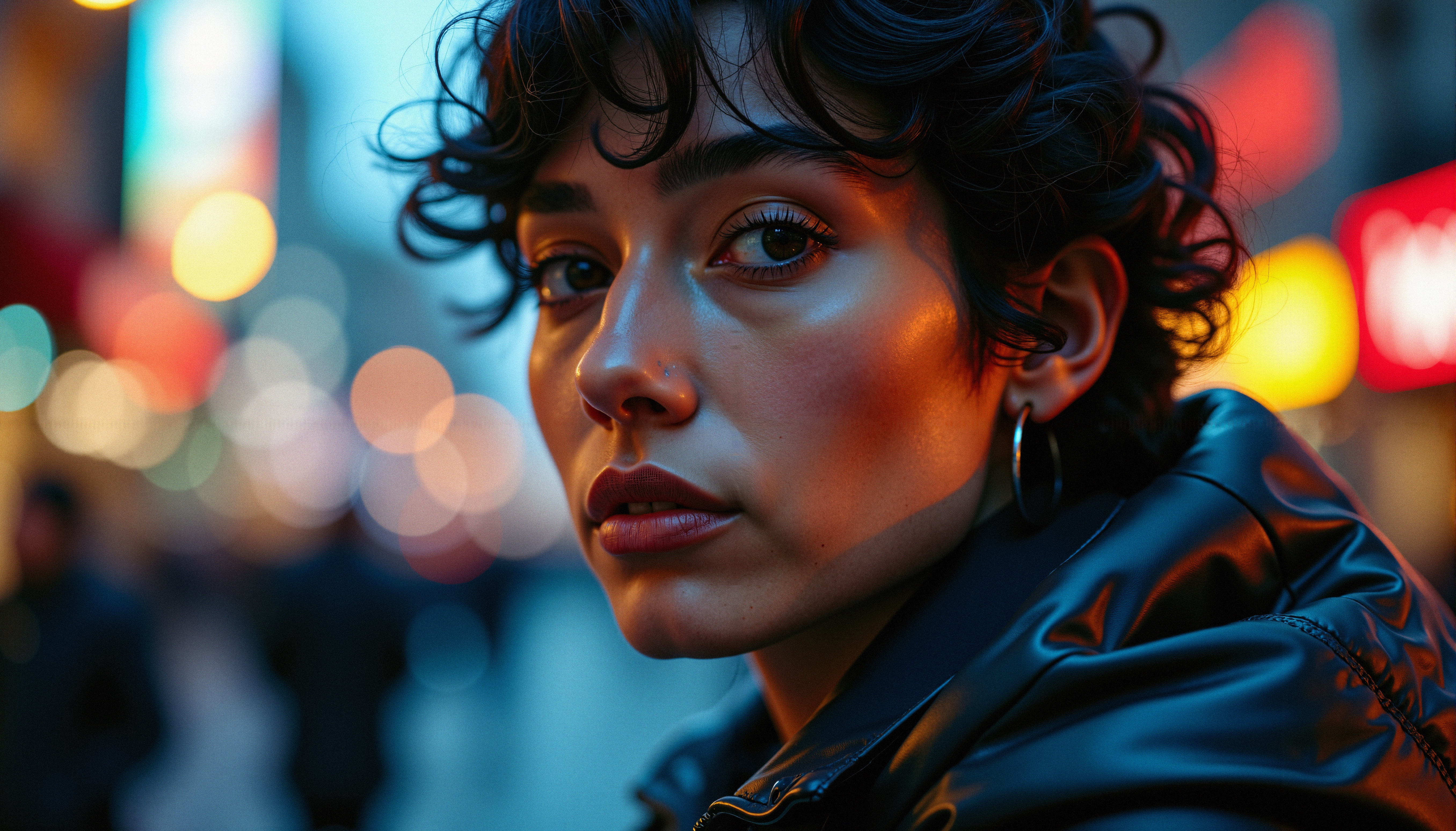 City Lights Reflect on Face