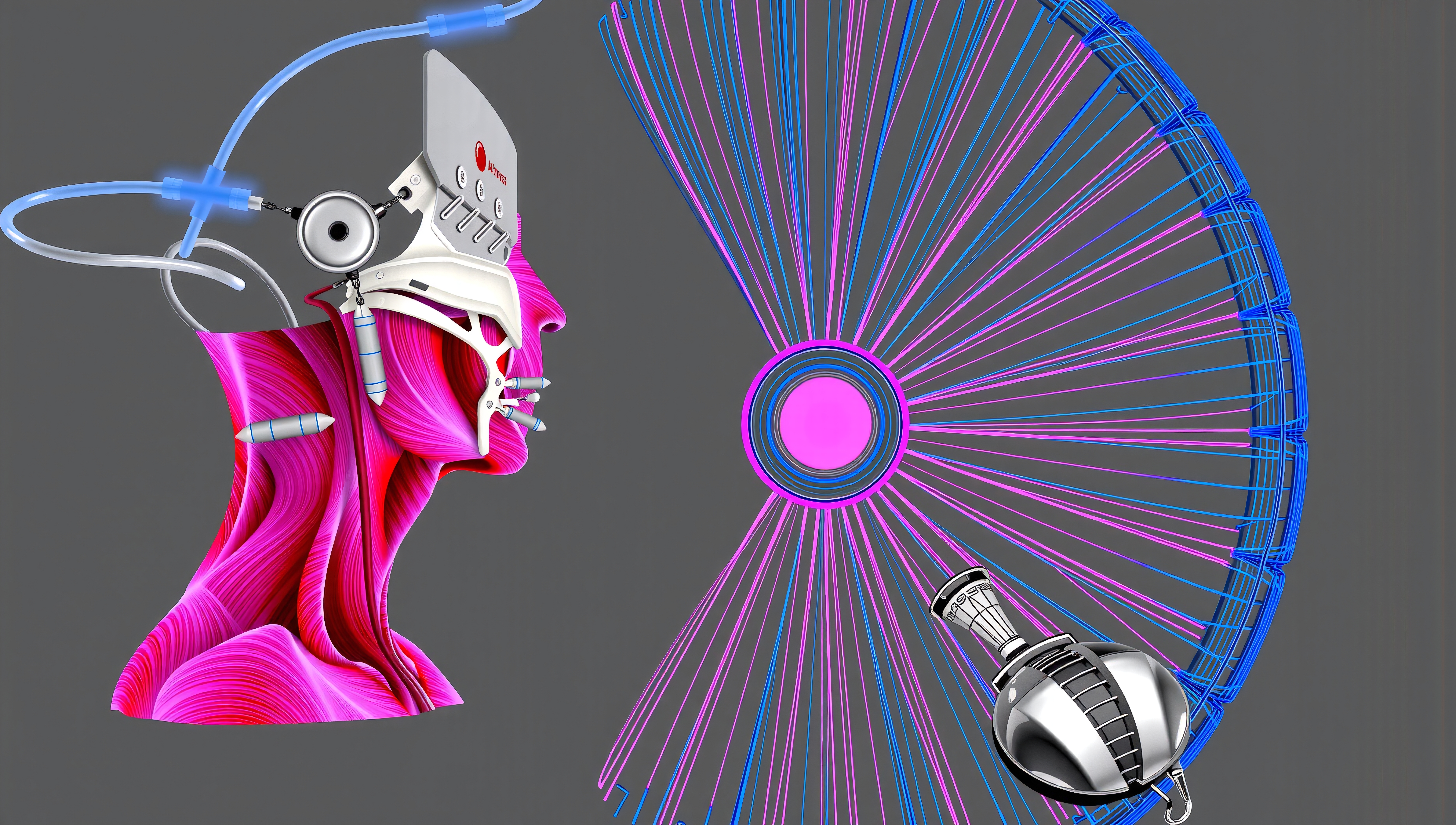 Futuristic cybernetic profile with geometric design.