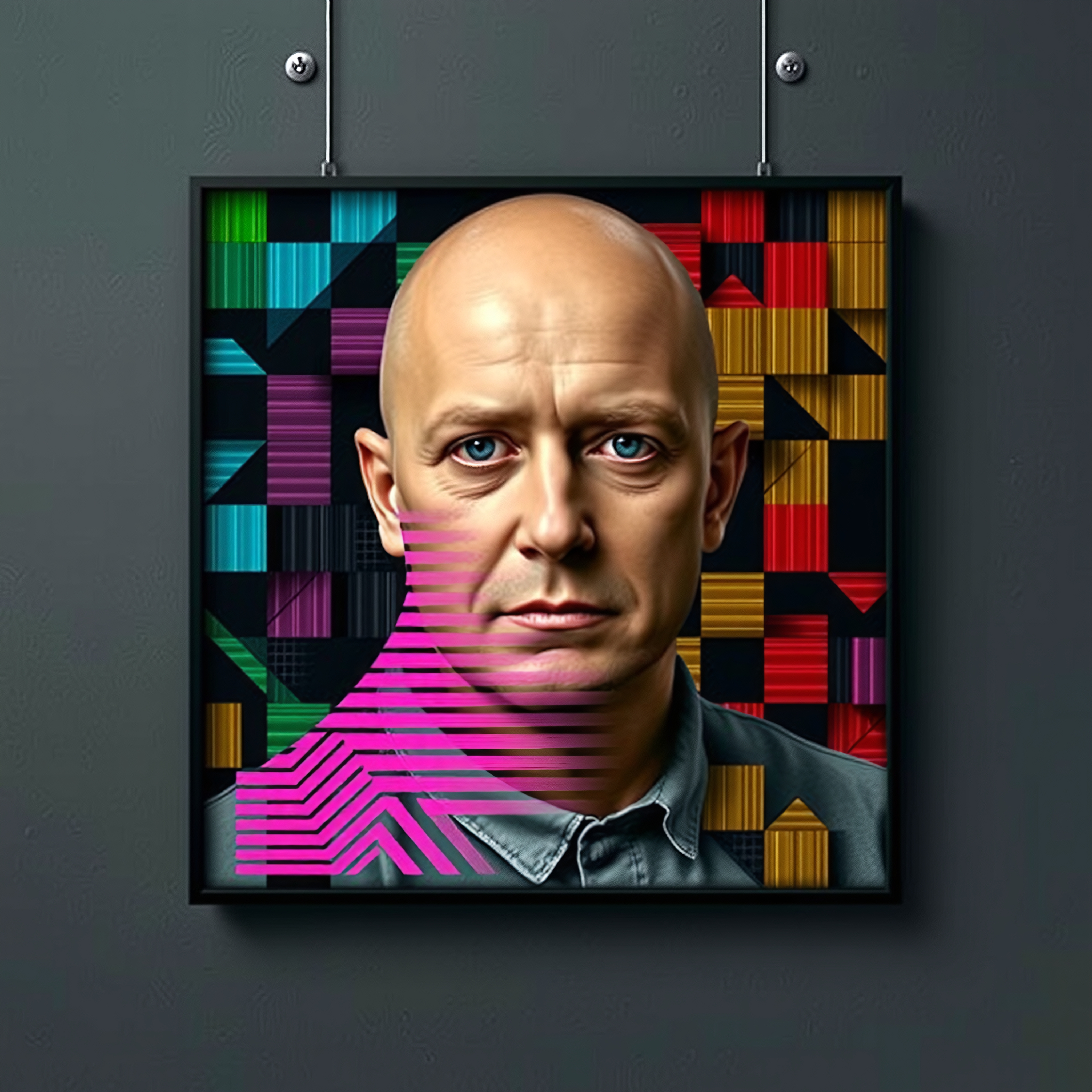 Portrait of man with geometric background.