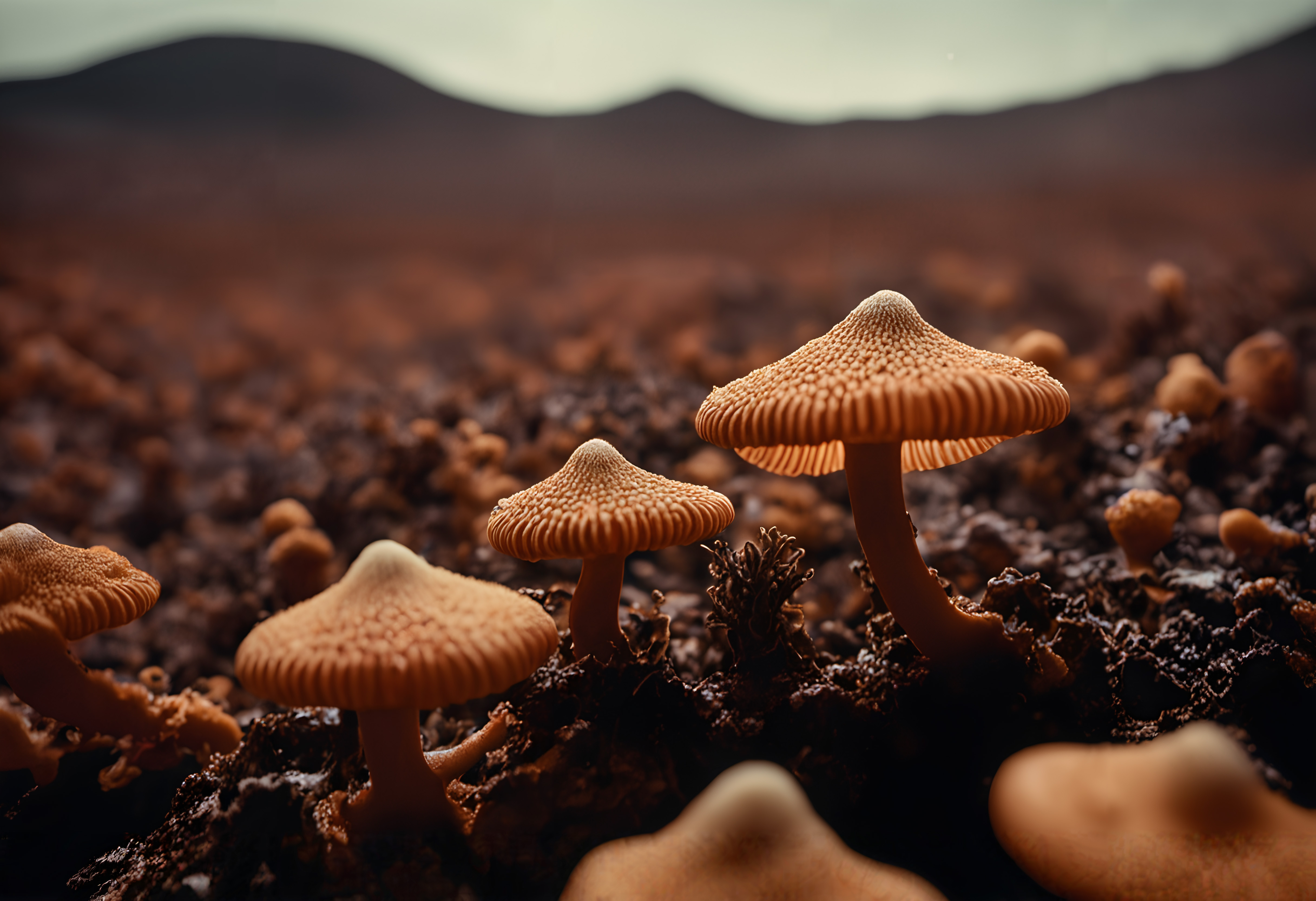 Close-up of mushrooms in natural environment.
