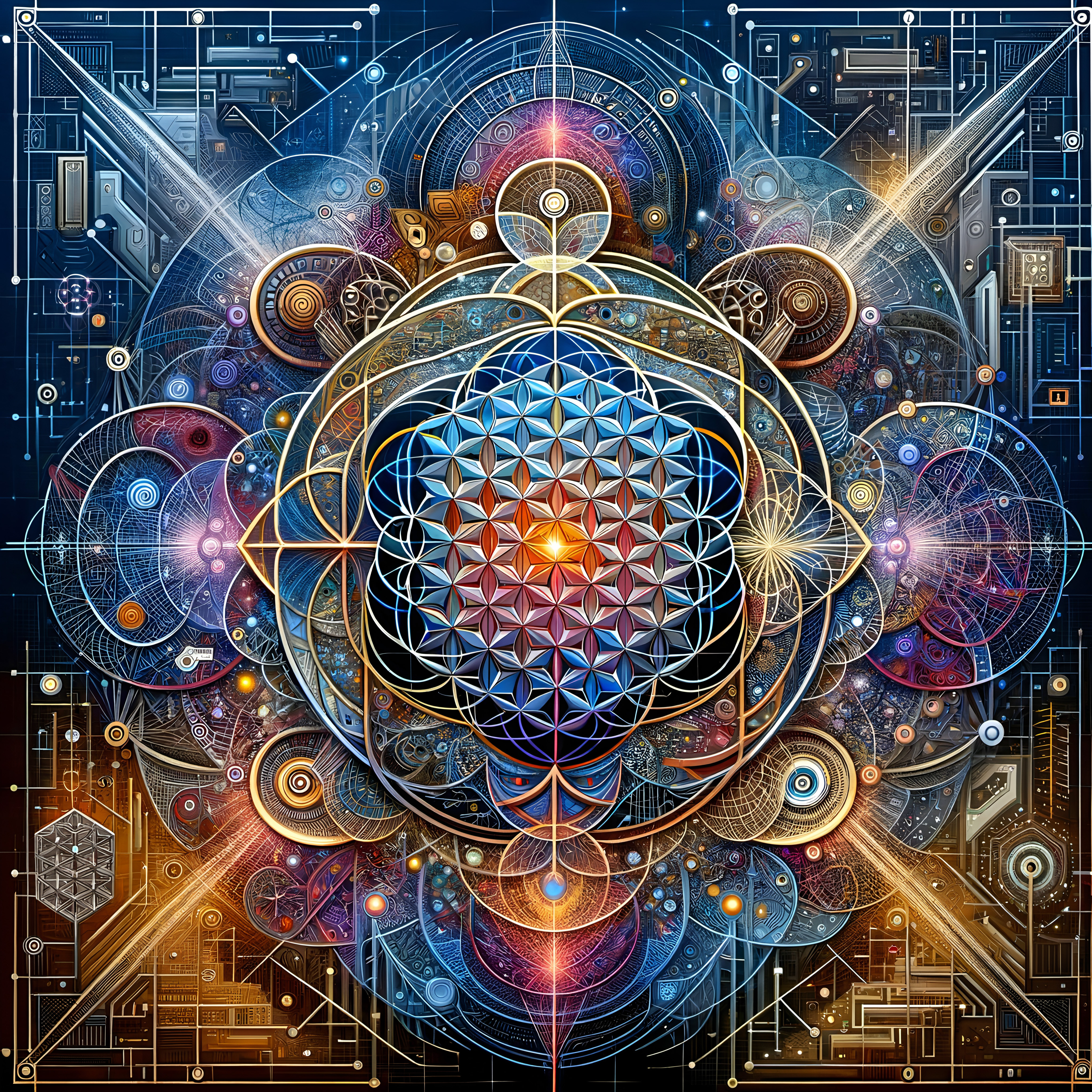 Intricate mandala art with geometric patterns and vibrant color transitions.