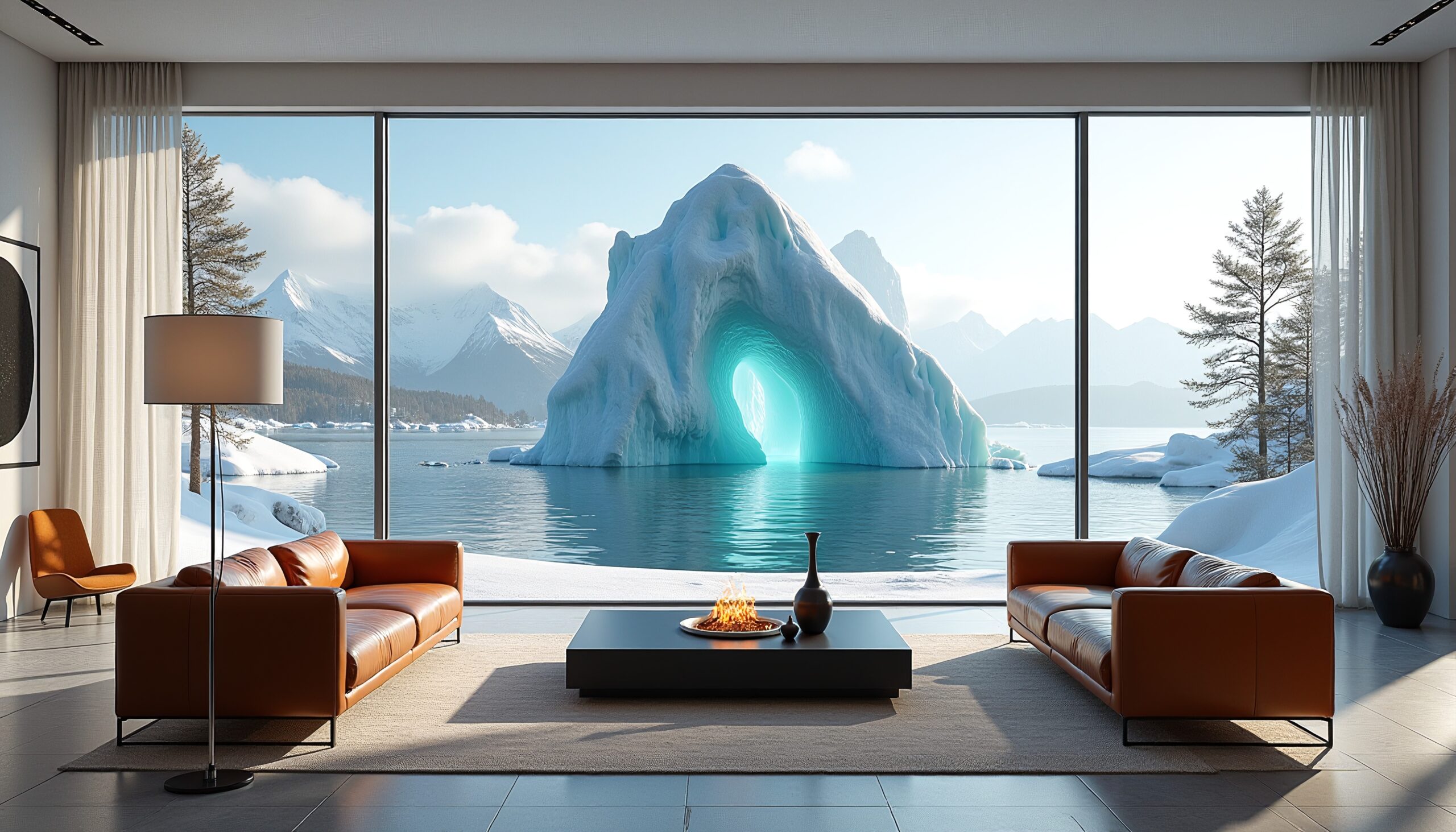 Modern living room with iceberg view.