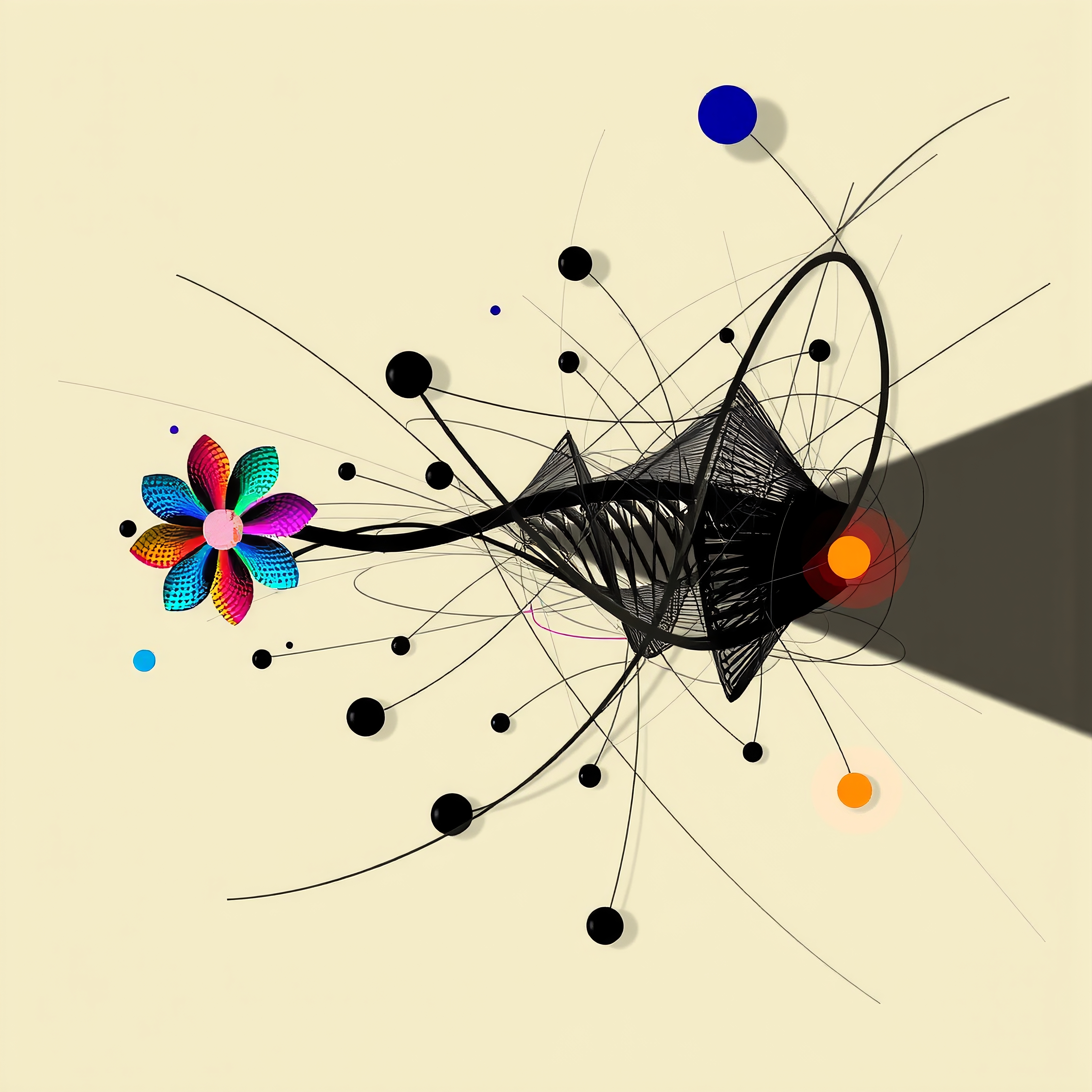 Abstract art featuring vibrant geometric flower.