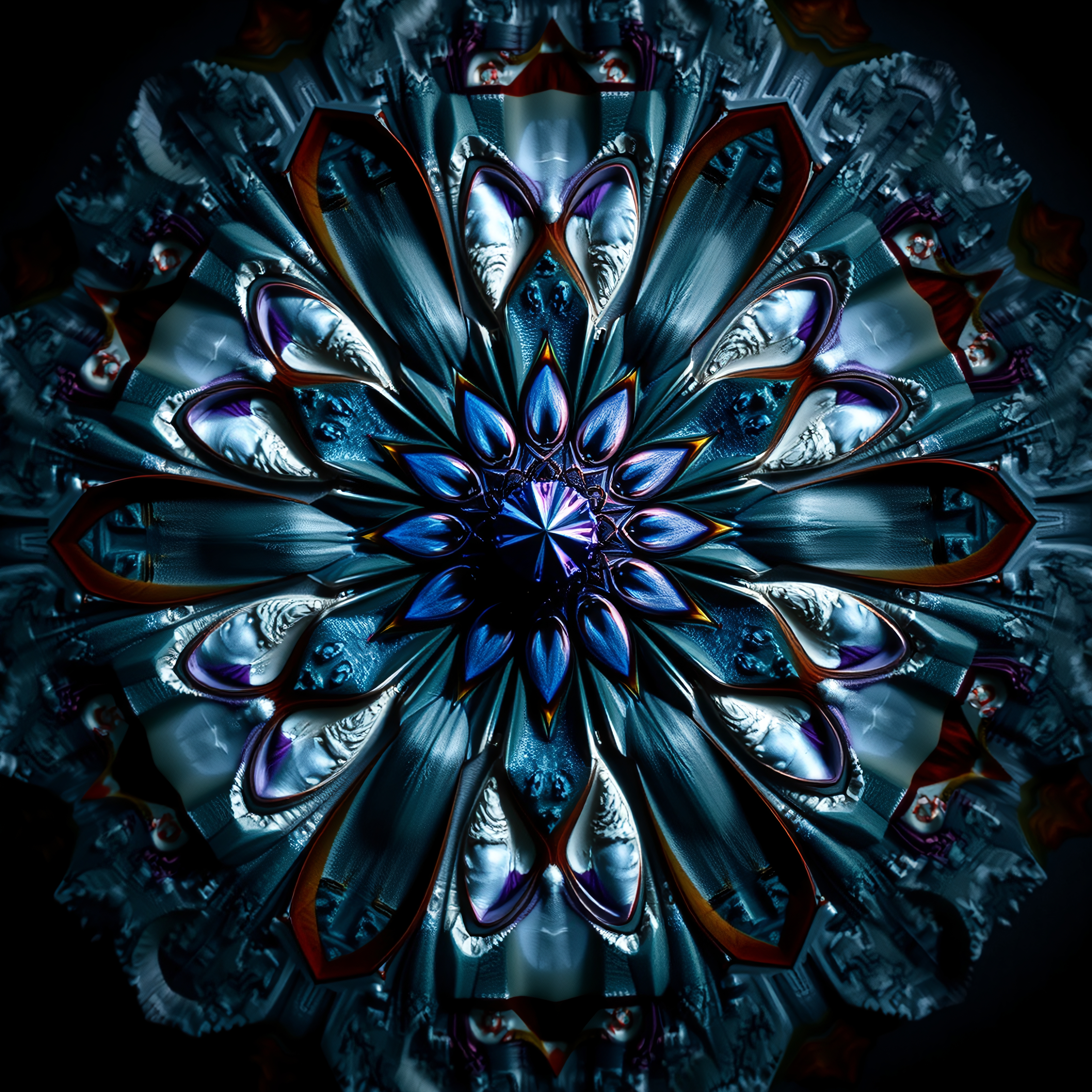 Intricate abstract design of kaleidoscopic floral fractal.