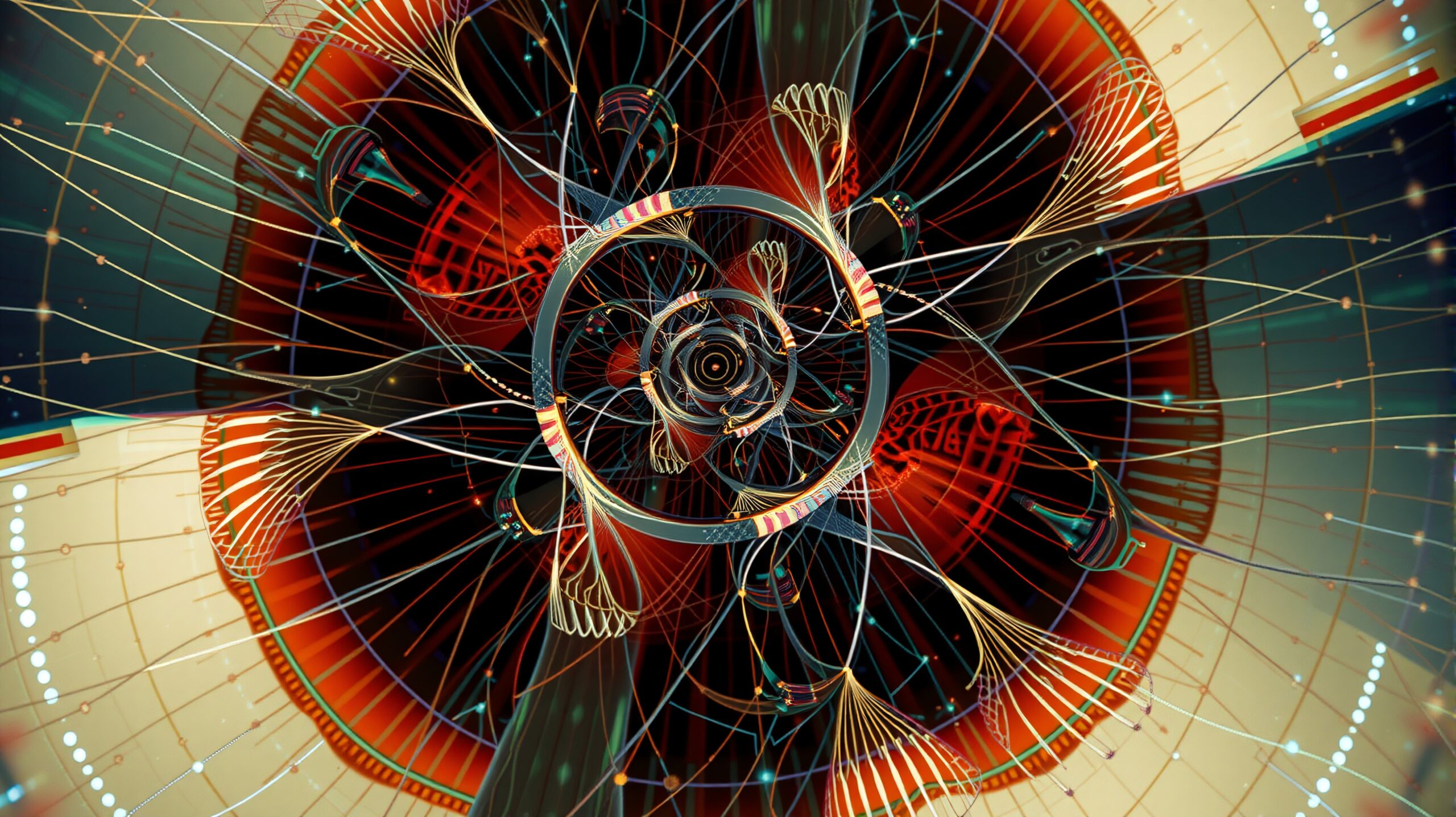 Abstract geometric design with intricate fractal patterns and vibrant, harmonious colors.