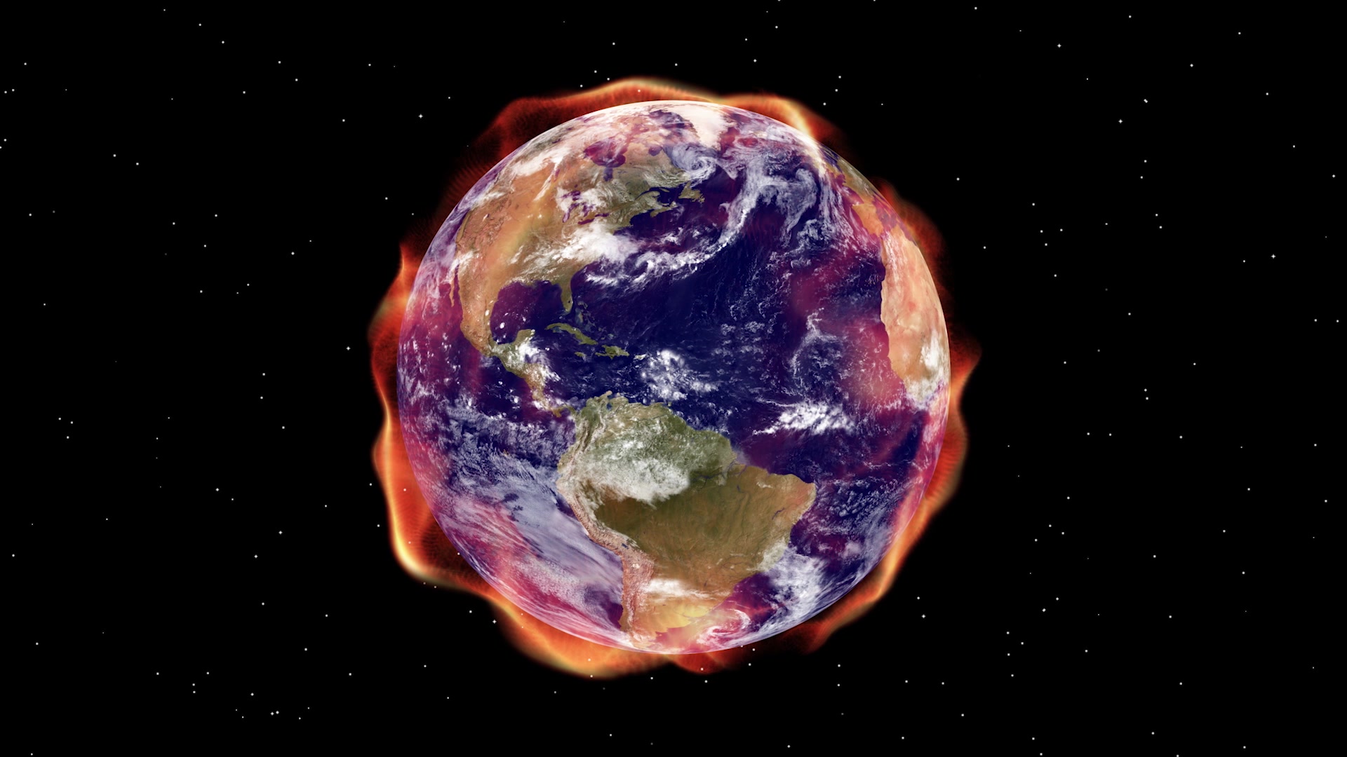 Apocalyptic Earth engulfed in flames, free HD video loop.
